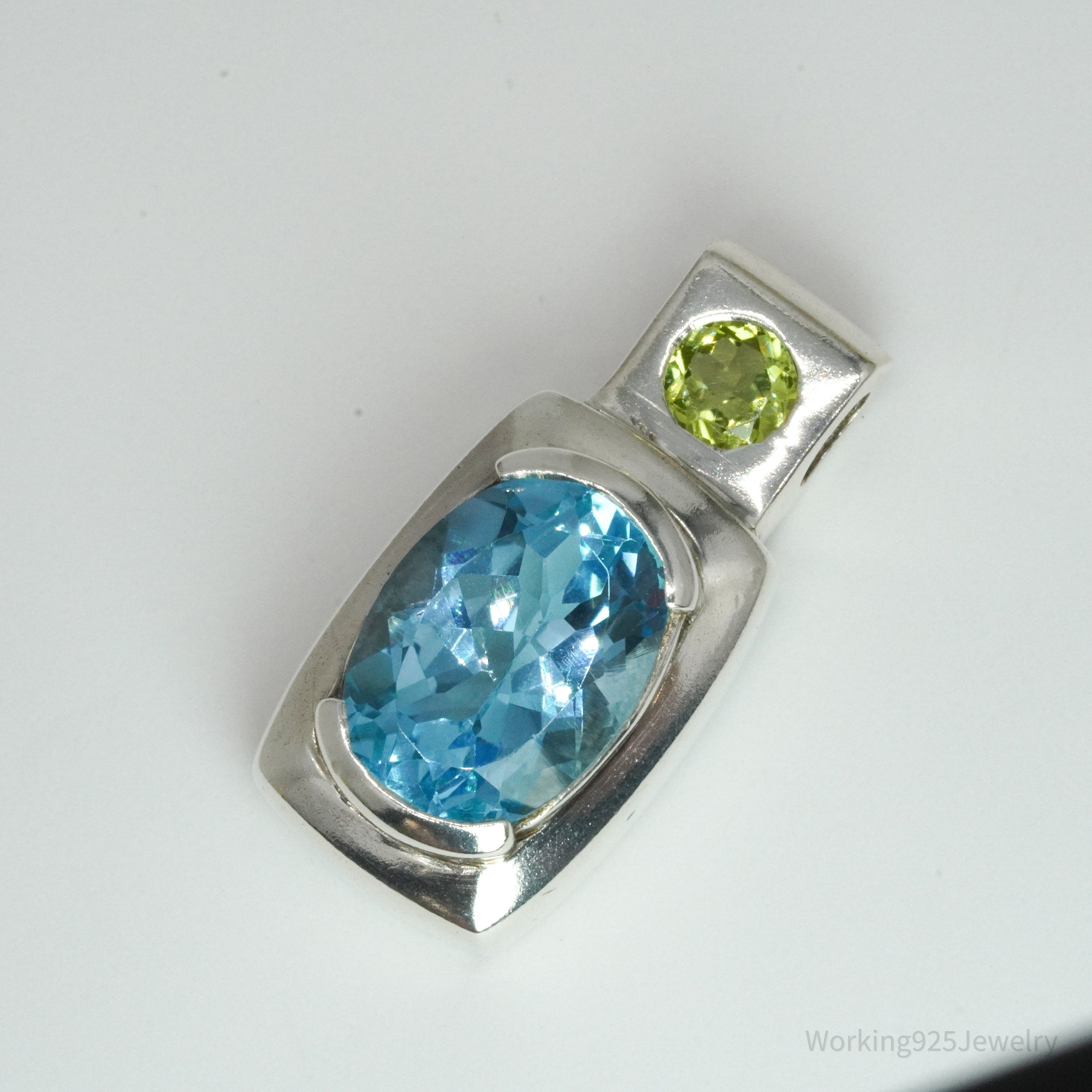 Vintage Blue Topaz & Peridot Sterling Silver Necklace Pendant