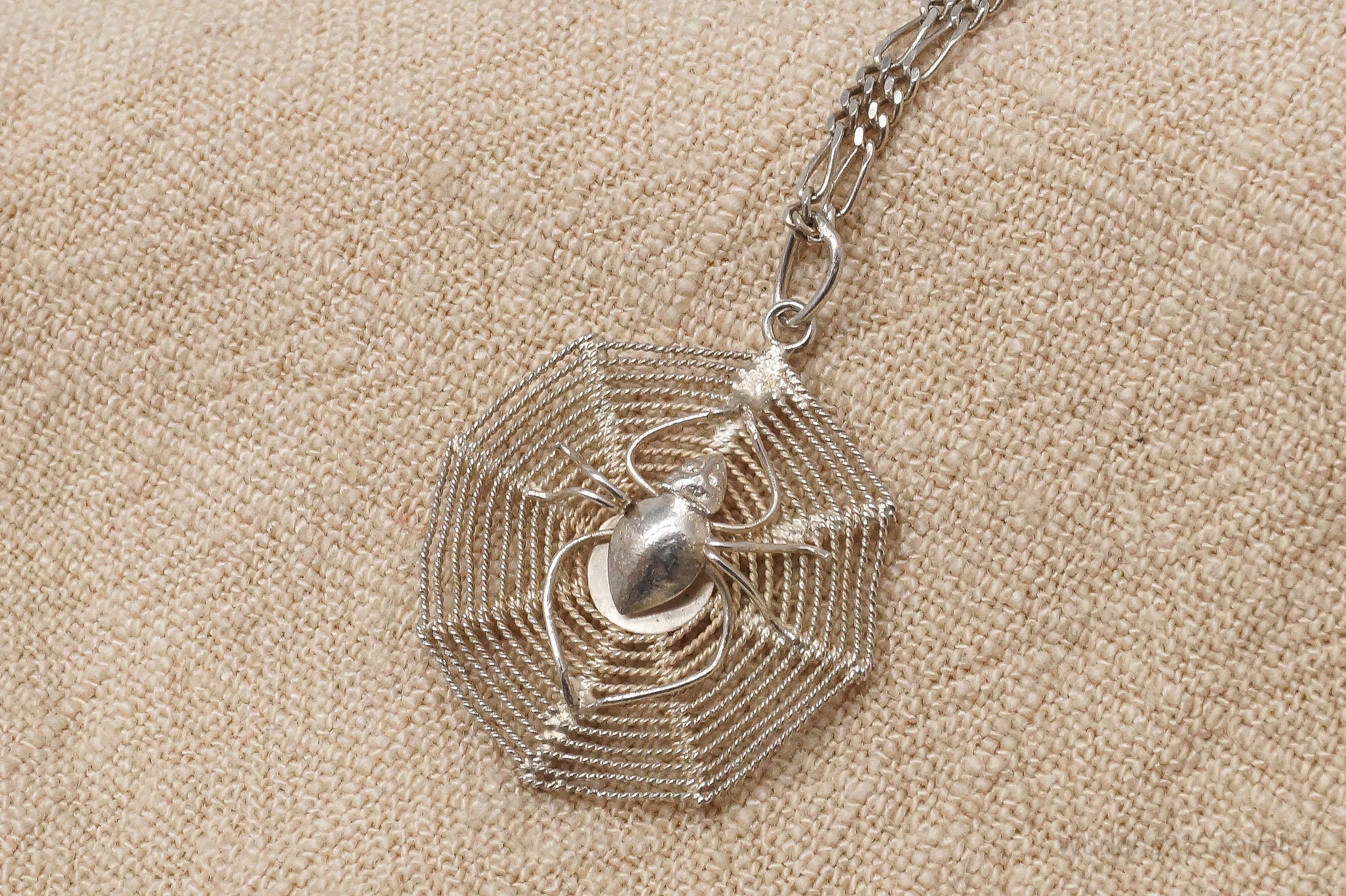Vintage Filigree Spider In Web Sterling Silver Necklace 20"