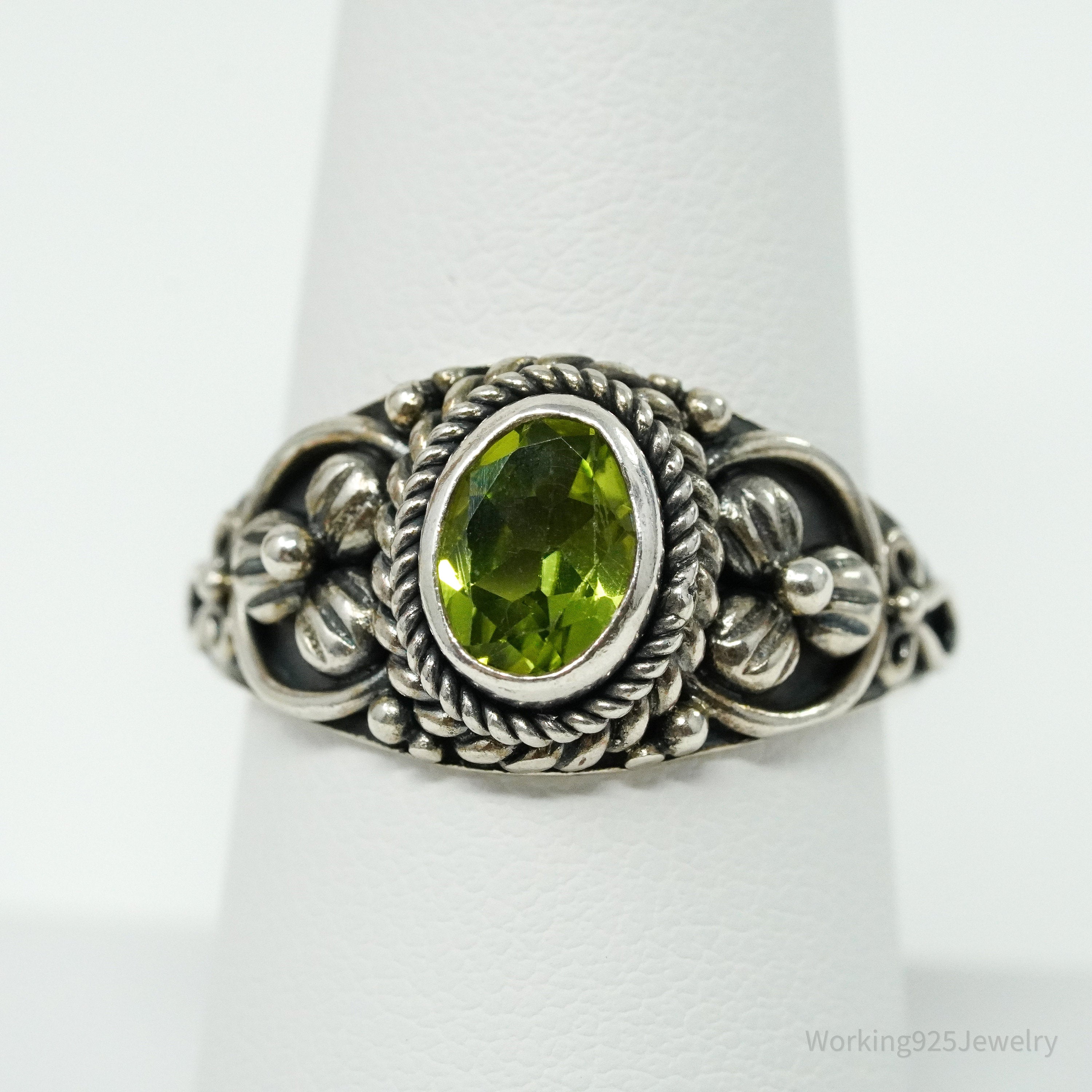 Vintage BA Suarti Peridot Sterling Silver Ring - Size 8.25