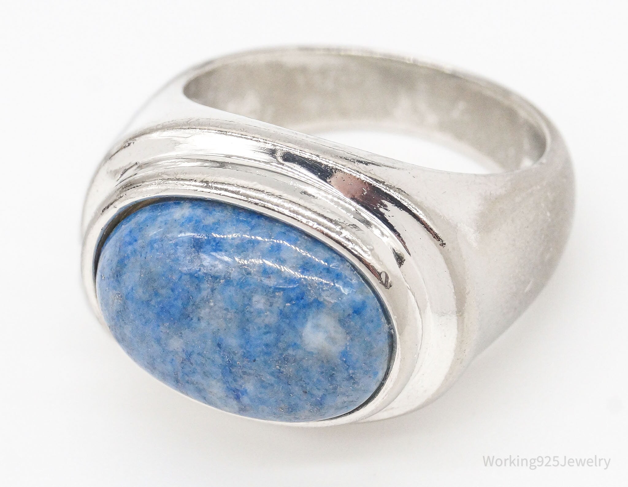 Vintage Denim Lapis Lazuli Rhodium Plating Over Sterling Silver Ring - Size 6