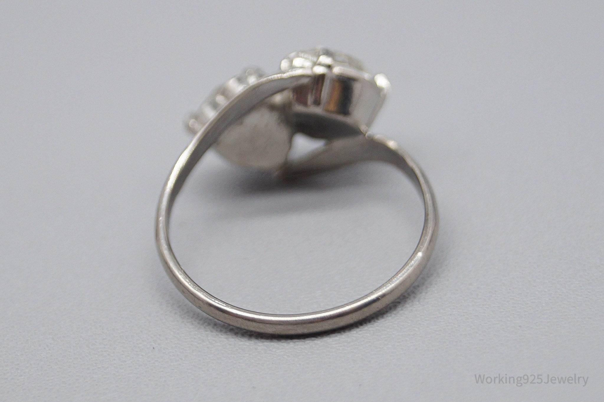 Vintage 1950s McGrath Hamin Rhinestone Hearts Sterling Silver Ring - Size 4.25