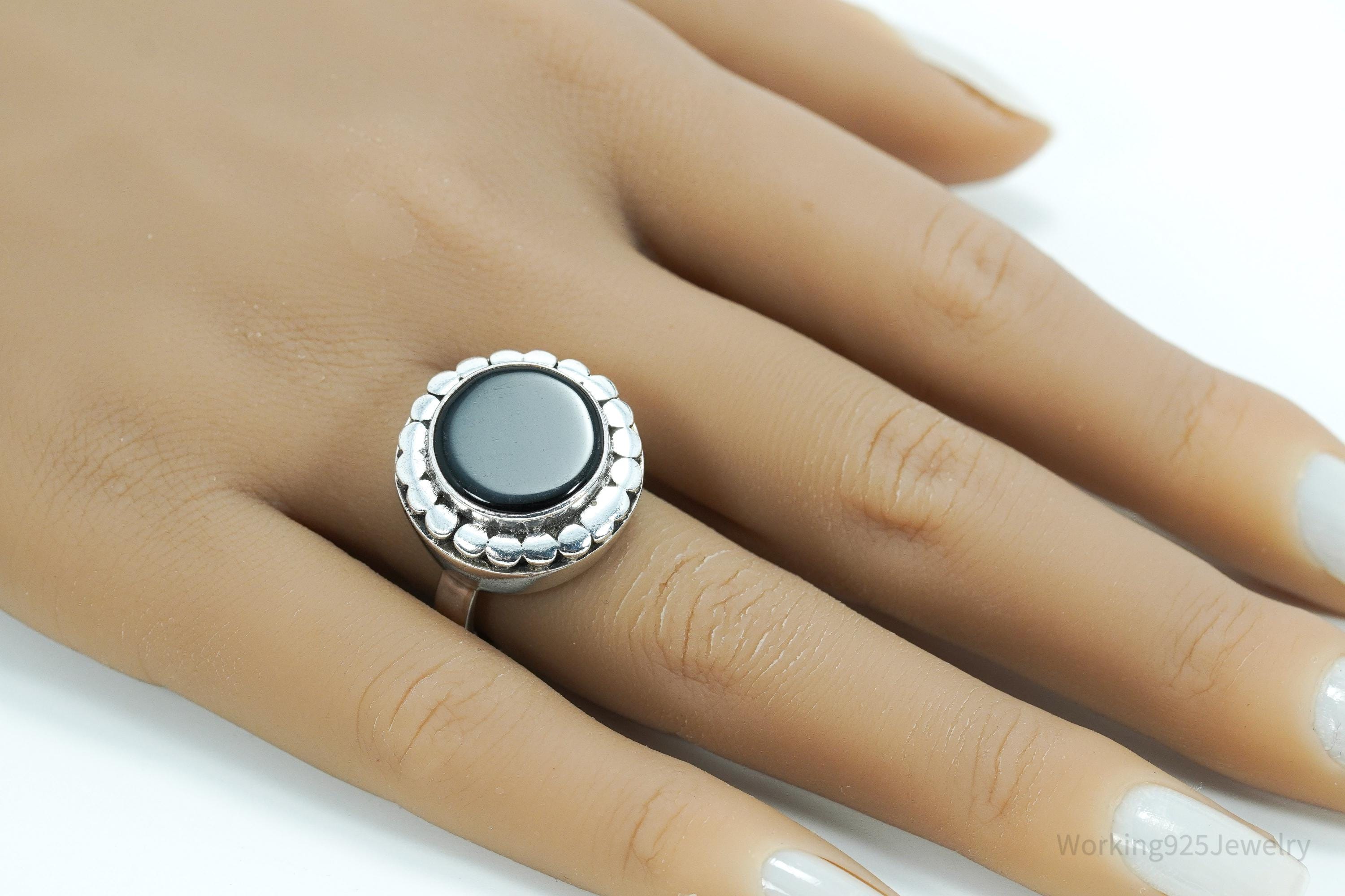 Vintage Black Onyx Sterling Silver Ring - Size 8.25