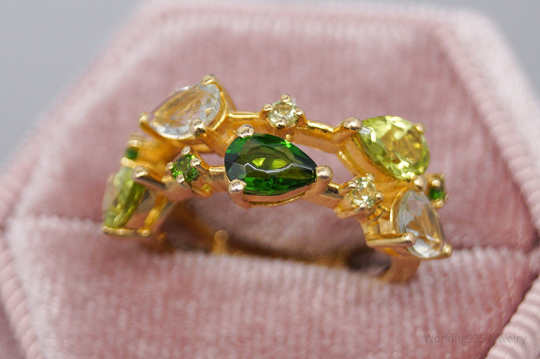 QVC EA Multi Gemstone 14K Yellow Gold Plated Sterling Silver Ring - Size 5