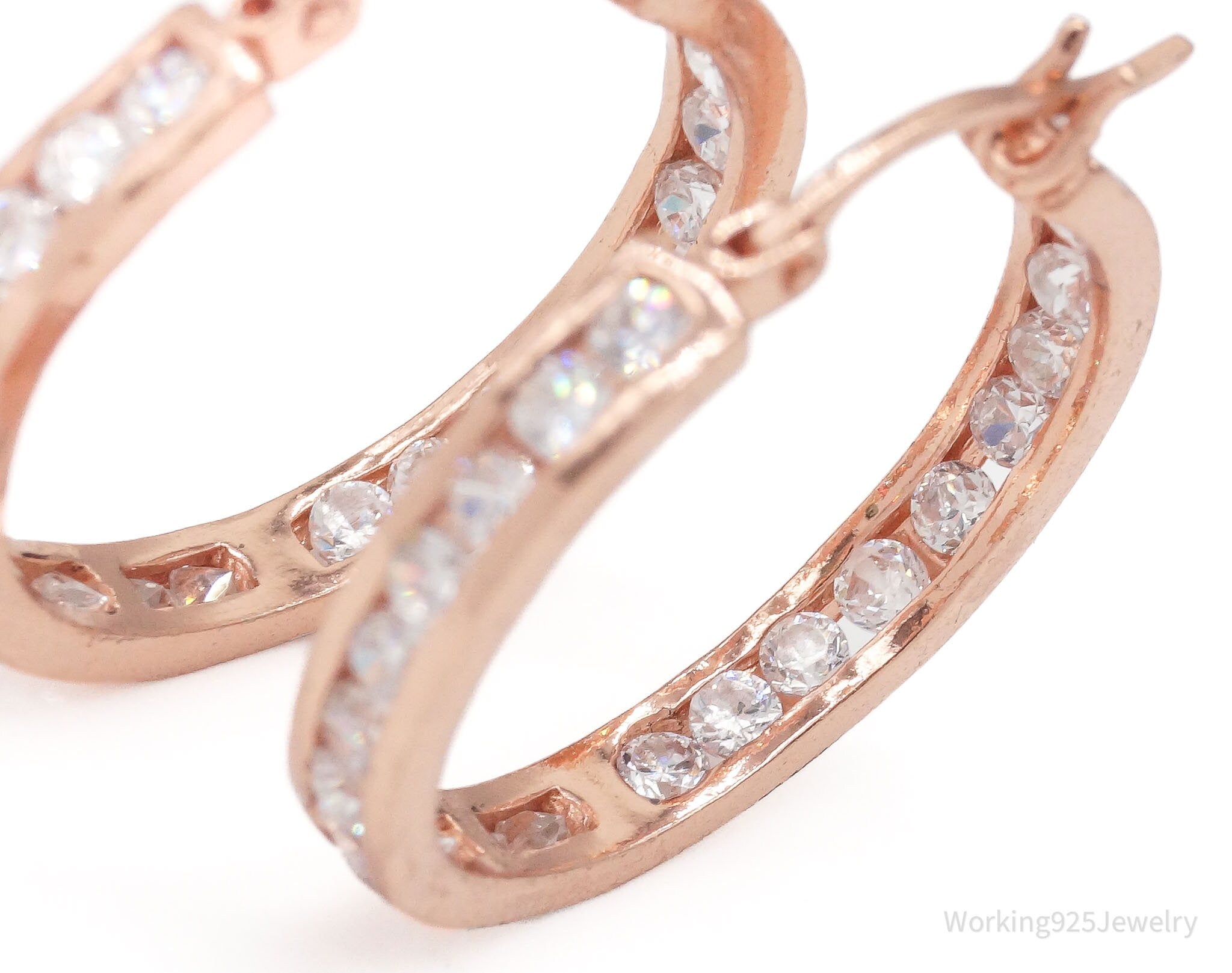 VTG Designer FAS Cubic Zirconia Rose Gold Vermeil Sterling Silver Hoop Earrings