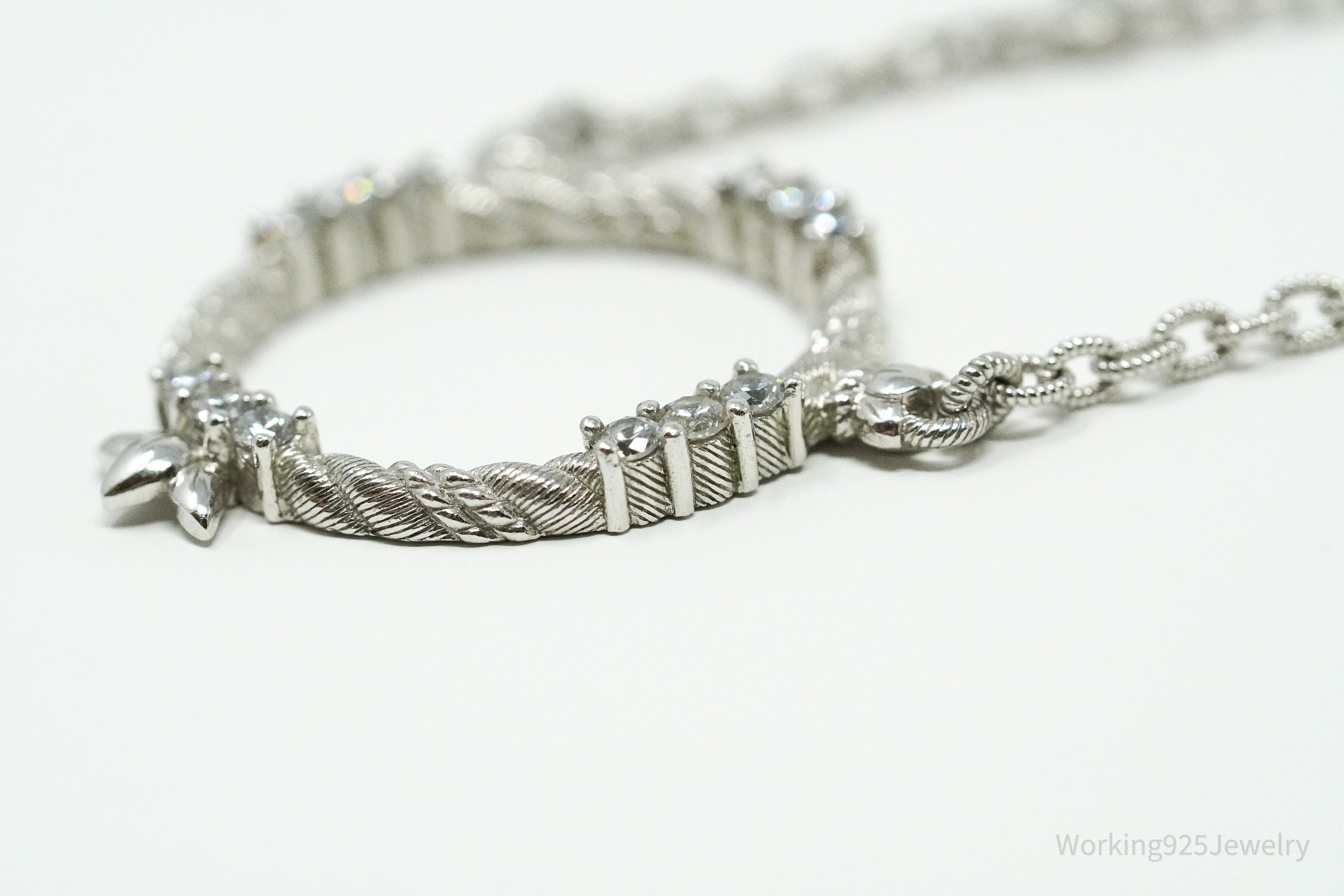 Vintage Designer Judith Ripka Diamonique Cubic Zirconia Sterling Silver Necklace 16"