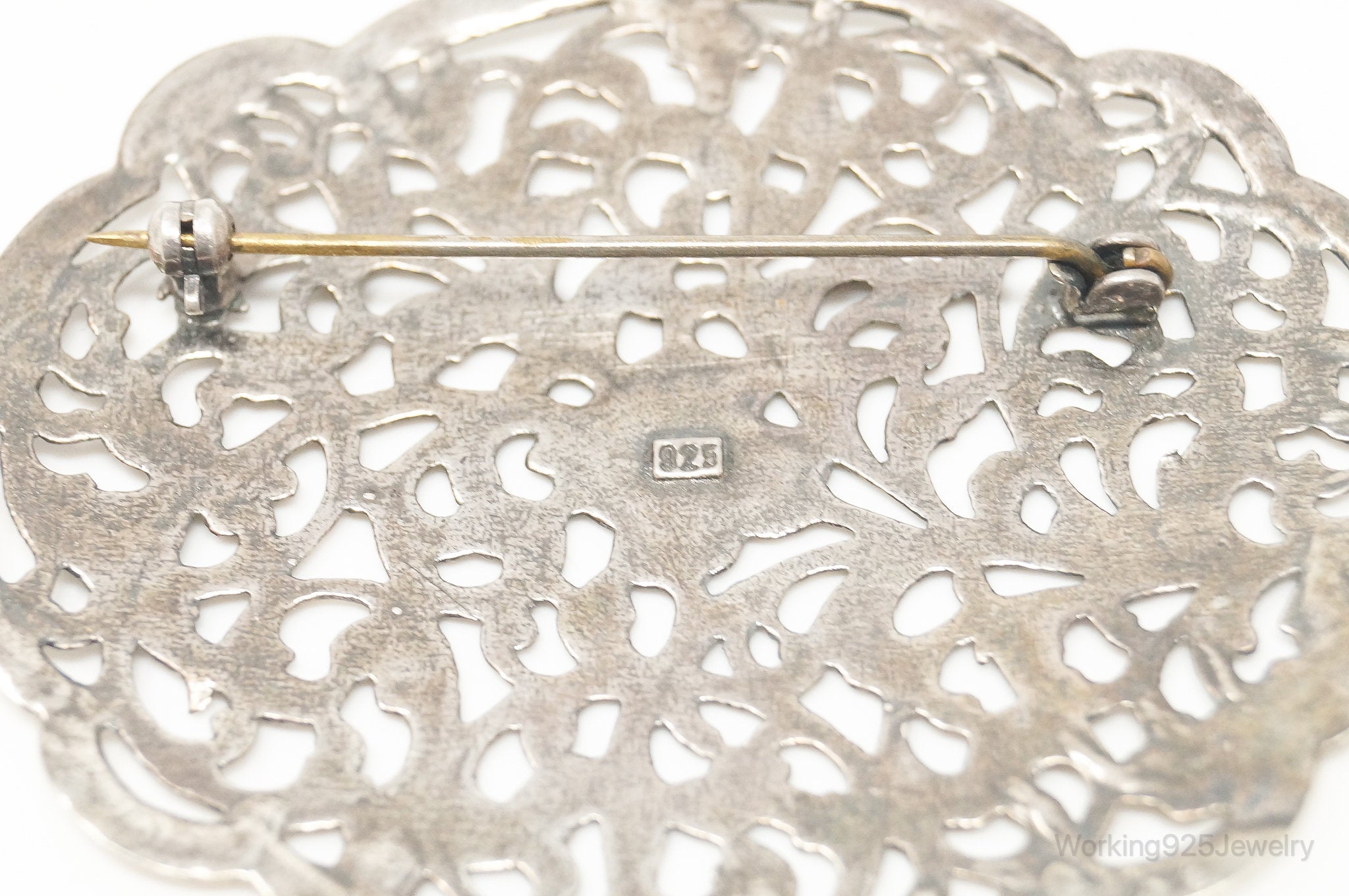 Vintage Art Nouveau Style Motif Floral Sterling Silver Brooch Pin