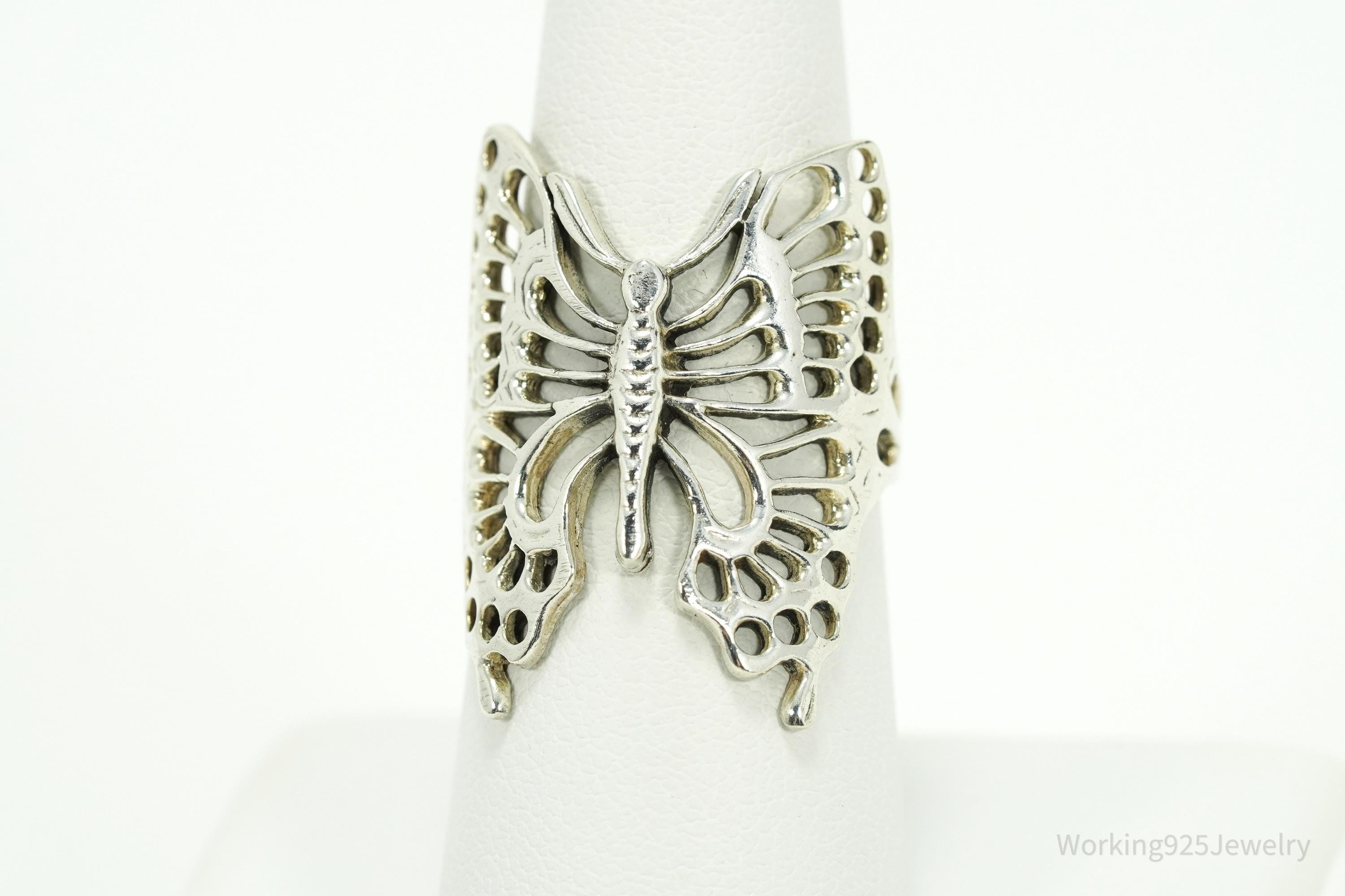 Vintage Large Butterfly Sterling Silver Ring - Size 7.75