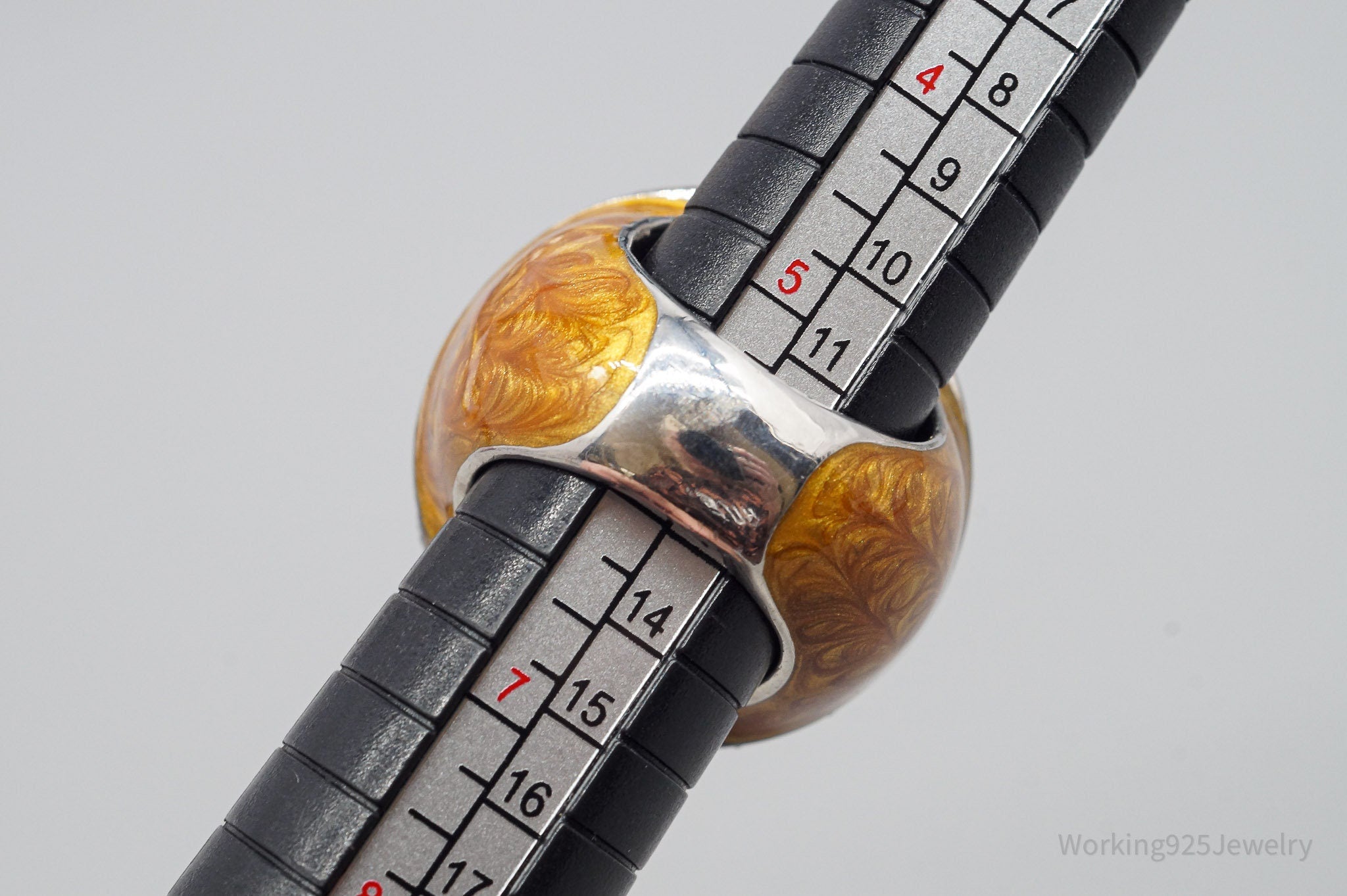 Vintage Large Smoky Topaz & Enamel Sterling Silver Ring - Size 5.75