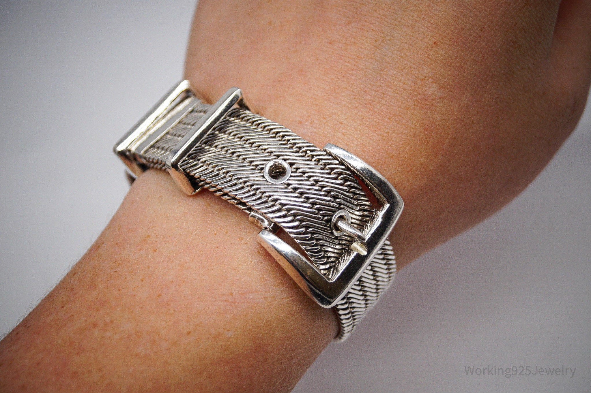 Vintage Designer Lois Hill Buckle Sterling Silver Bracelet - 6 3/8"