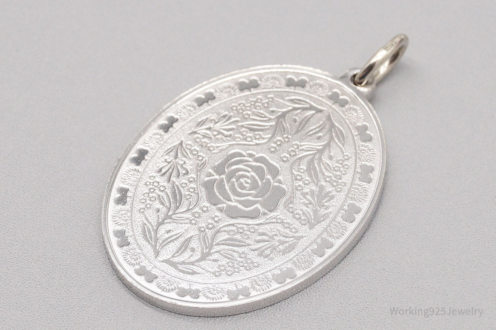 Vintage Rose Floral Sterling Silver Rose Pendant