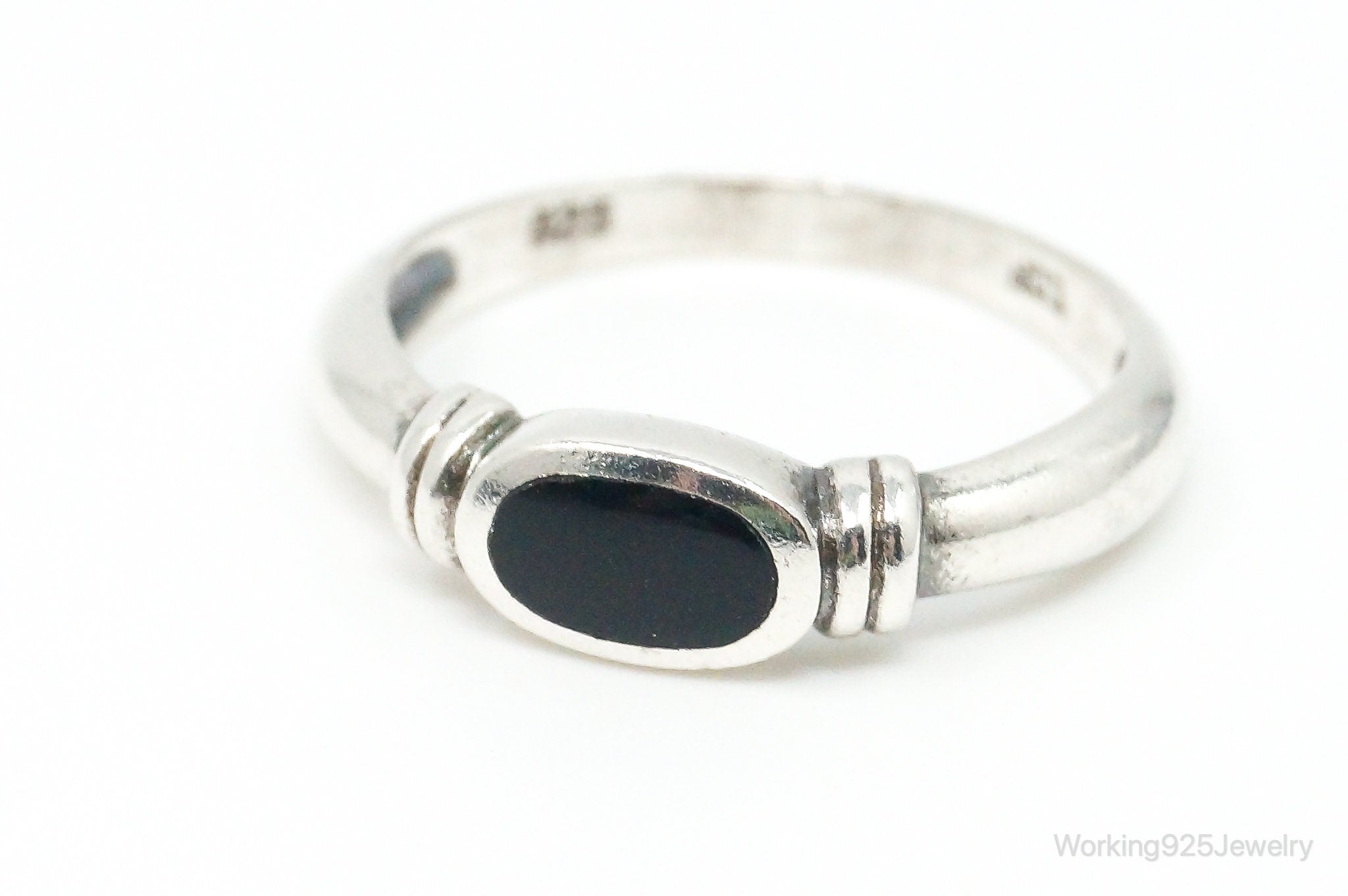 Vintage Modern Black Onyx Sterling Silver Ring - Size 7