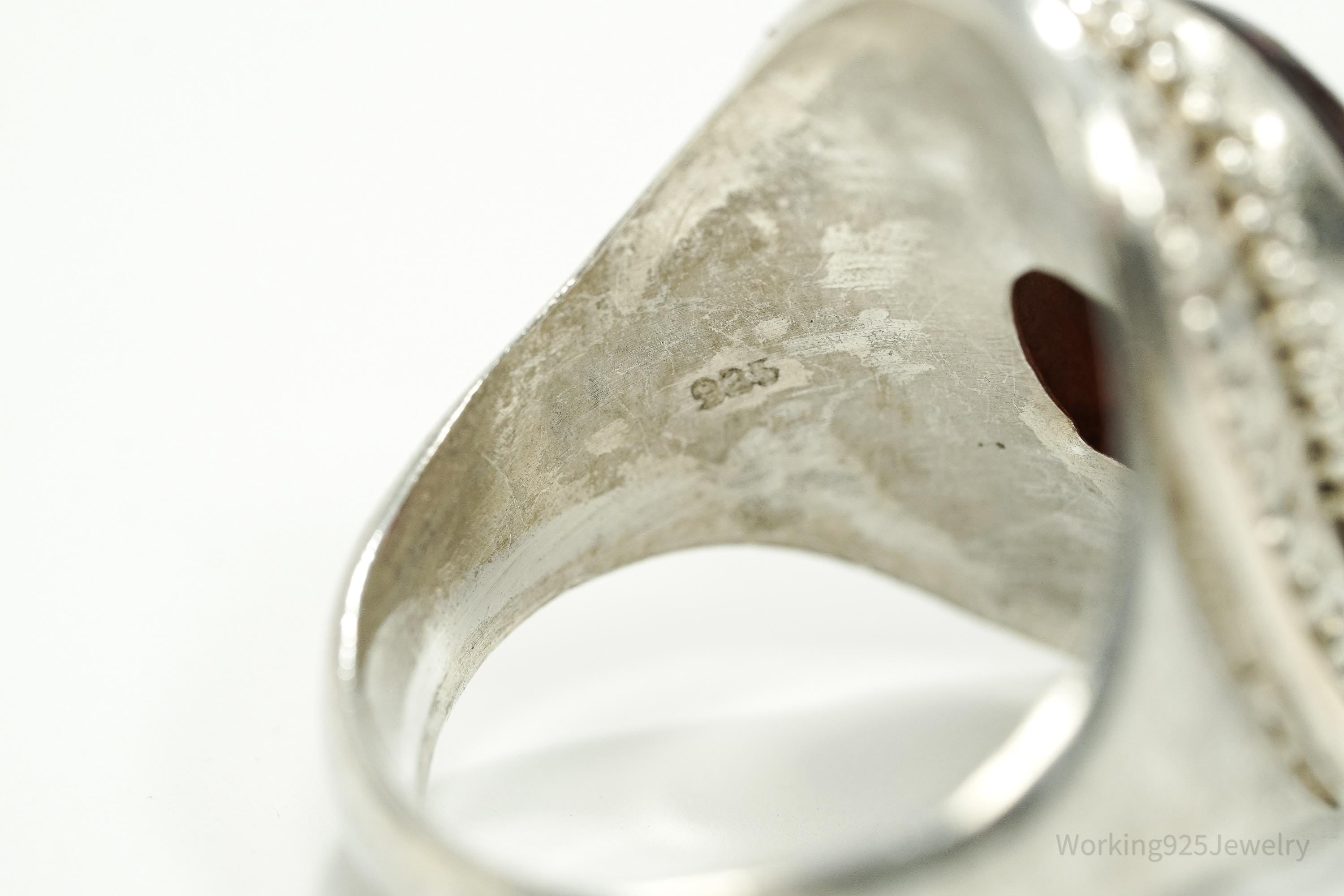 Vintage Amber Sterling Silver Gold Vermeil Ring - Size 8.25