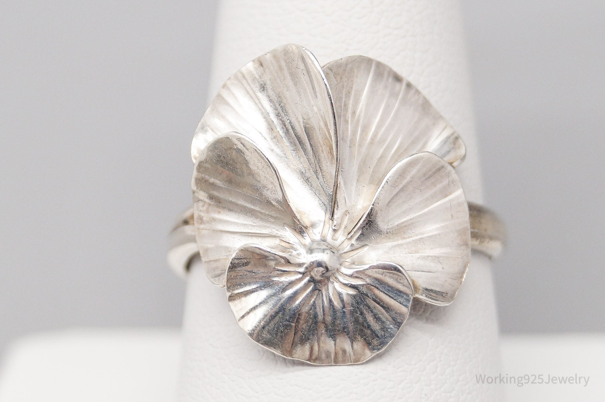 Vintage Designer NYE Flower Sterling Silver Ring - Adjustable Size 9.5