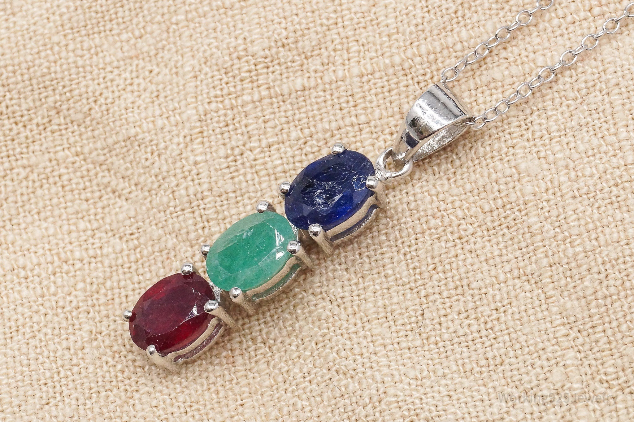 JTV's TGGC Ruby Emerald Sapphire Sterling Silver Necklace 18"
