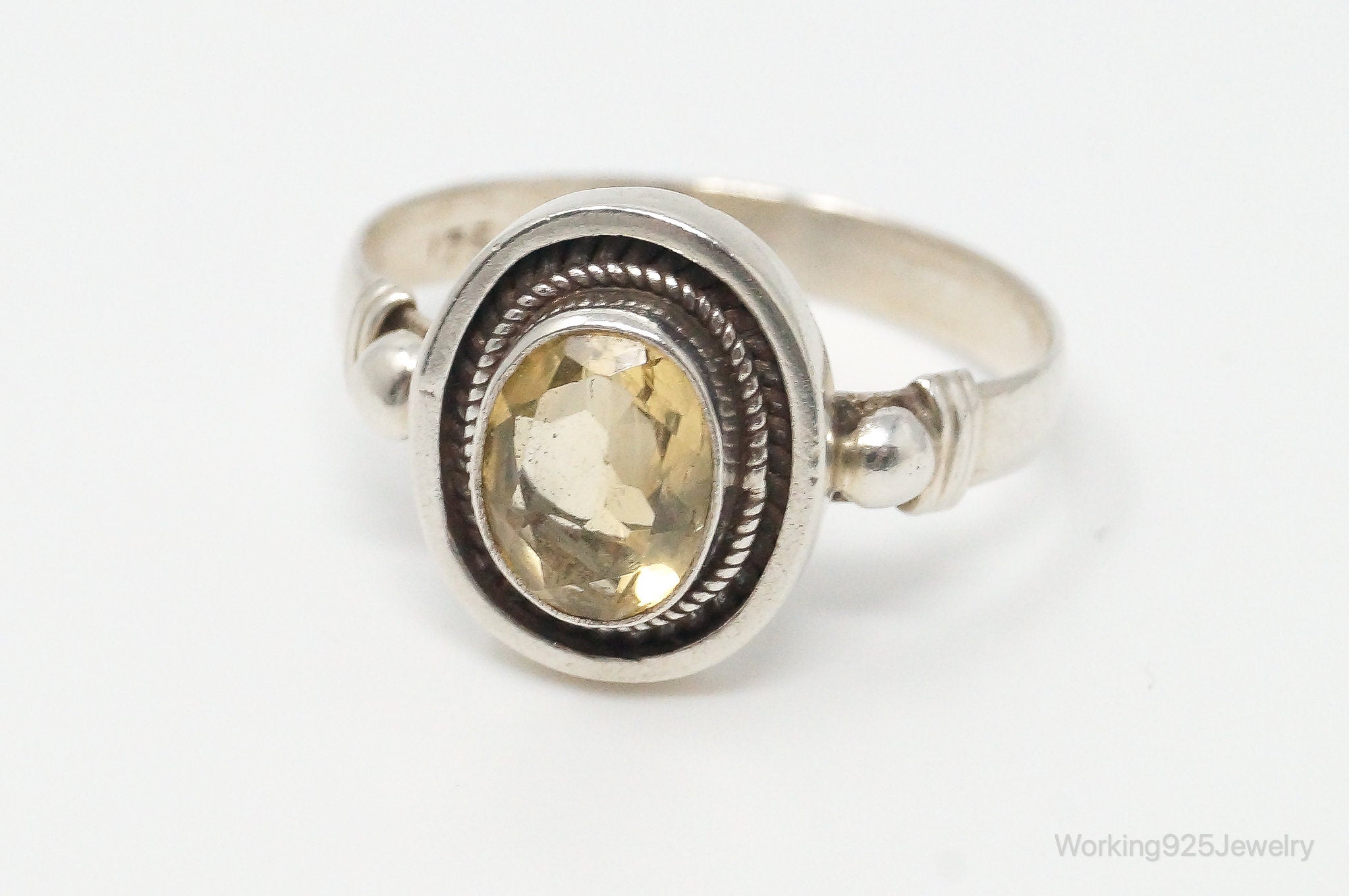 Vintage Citrine Sterling Silver Ring - Size 8.75