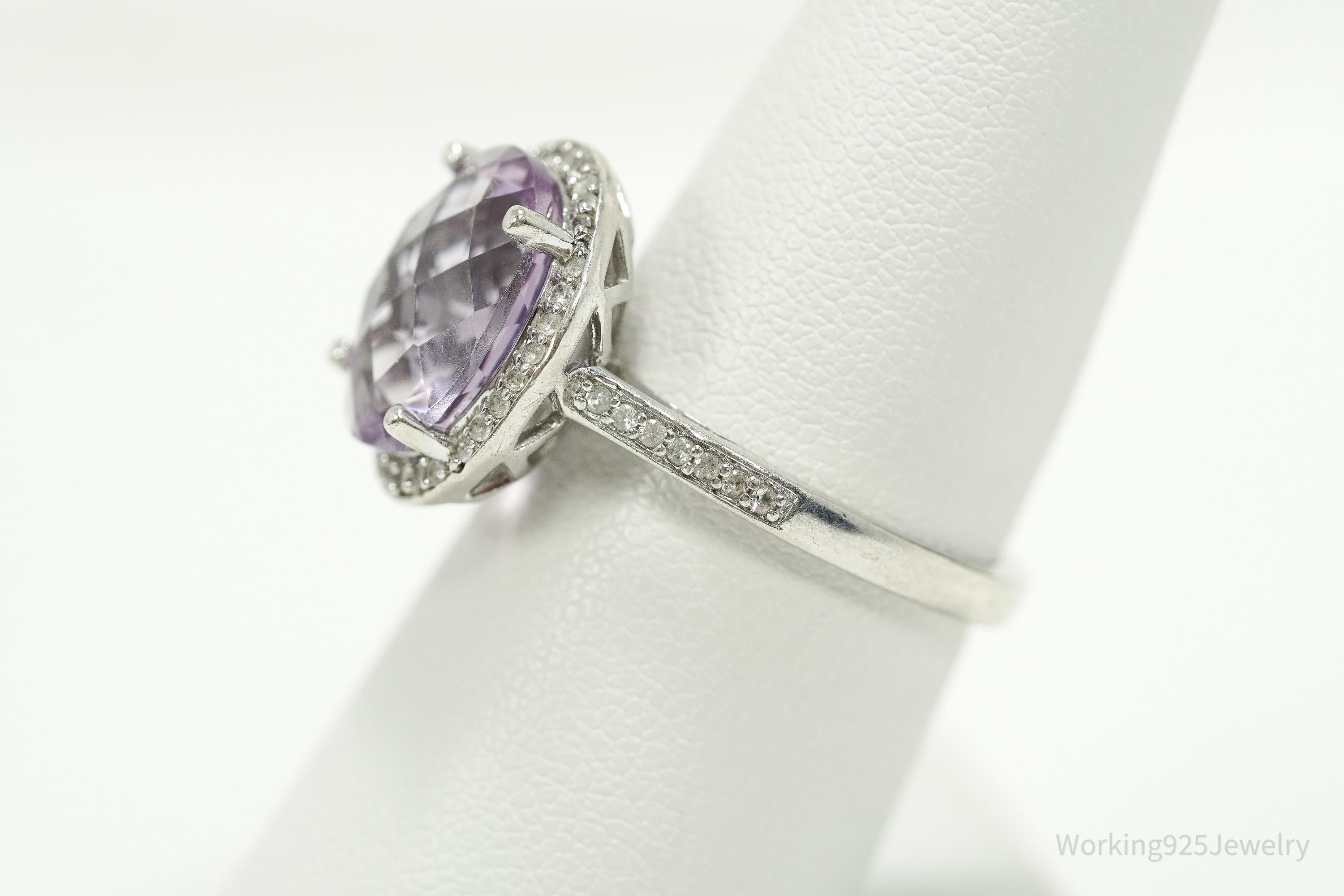 Vintage Amethyst & Cubic Zirconia Sterling Silver Ring - Size 7