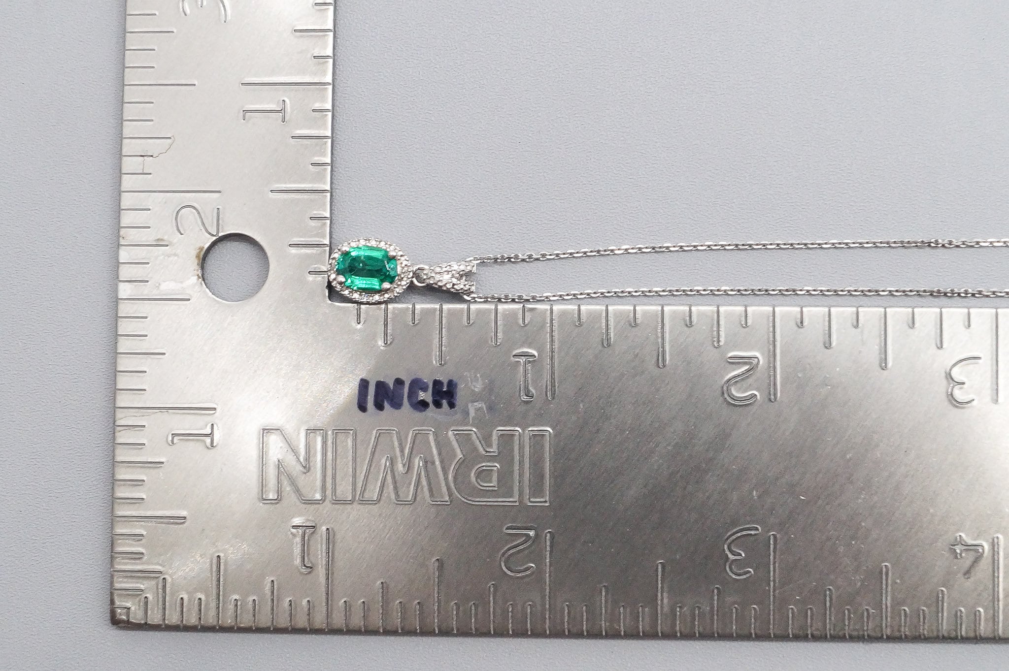 Vintage Lab Emerald Diamond Sterling Silver Necklace 22" Adjustable