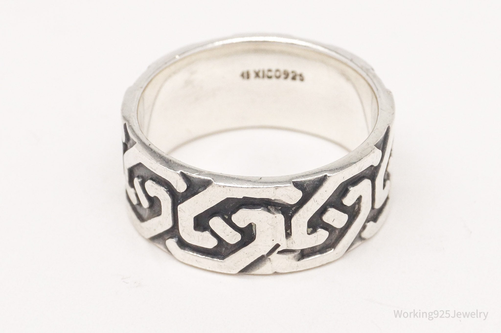 Vintage Mexico Celtic Design Oxidized Sterling Silver Band Ring - Size 8.75