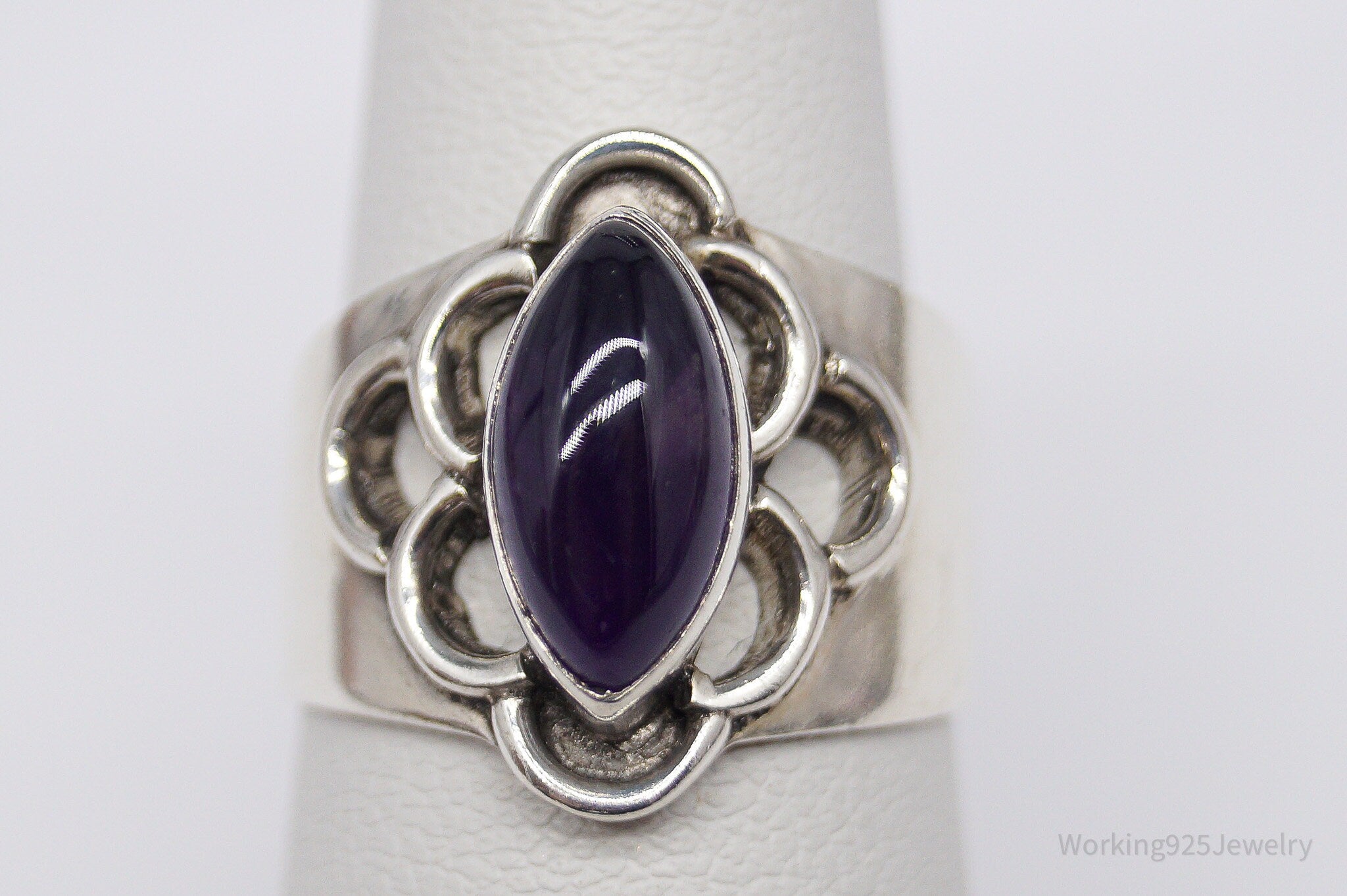 Vintage Amethyst Modernist Style Sterling Silver Ring - Size 6.25