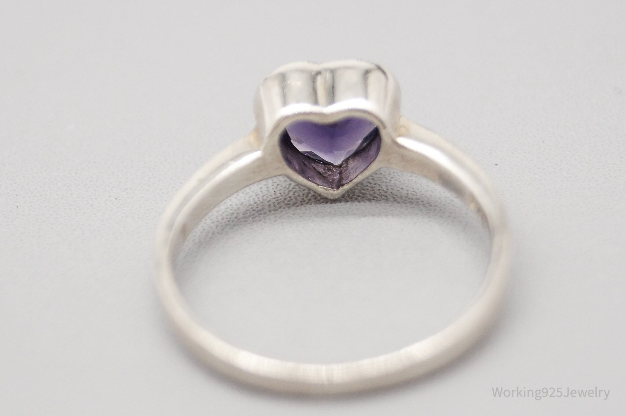 Vintage Faux Amethyst Heart Sterling Silver Ring - Size 6.75