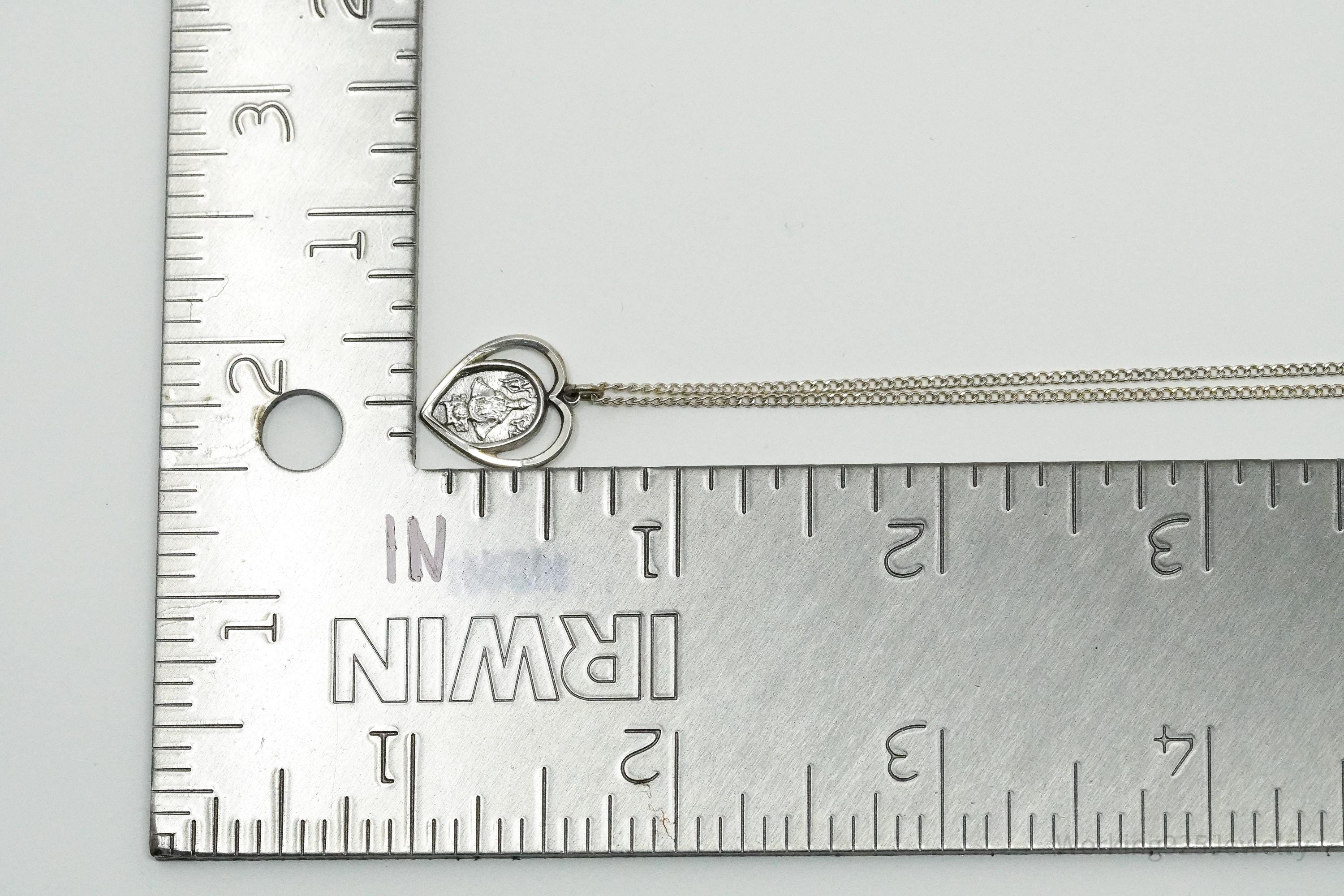 Midcentury Protection Heart Sterling Silver Necklace 20"