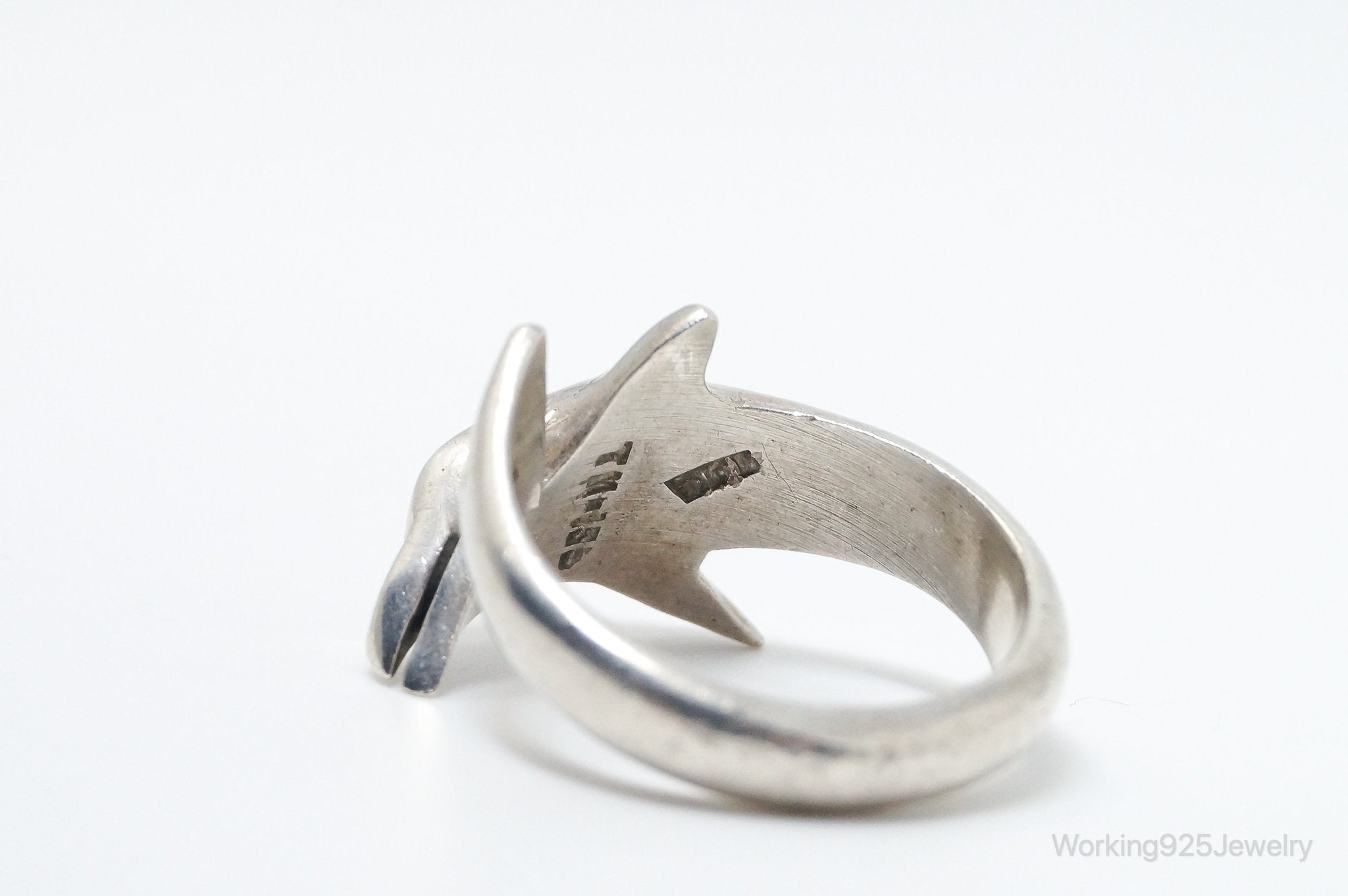 Vintage Taxco Mexico Artisan Dolphin Sterling Silver Wrap Ring - Size 8.25