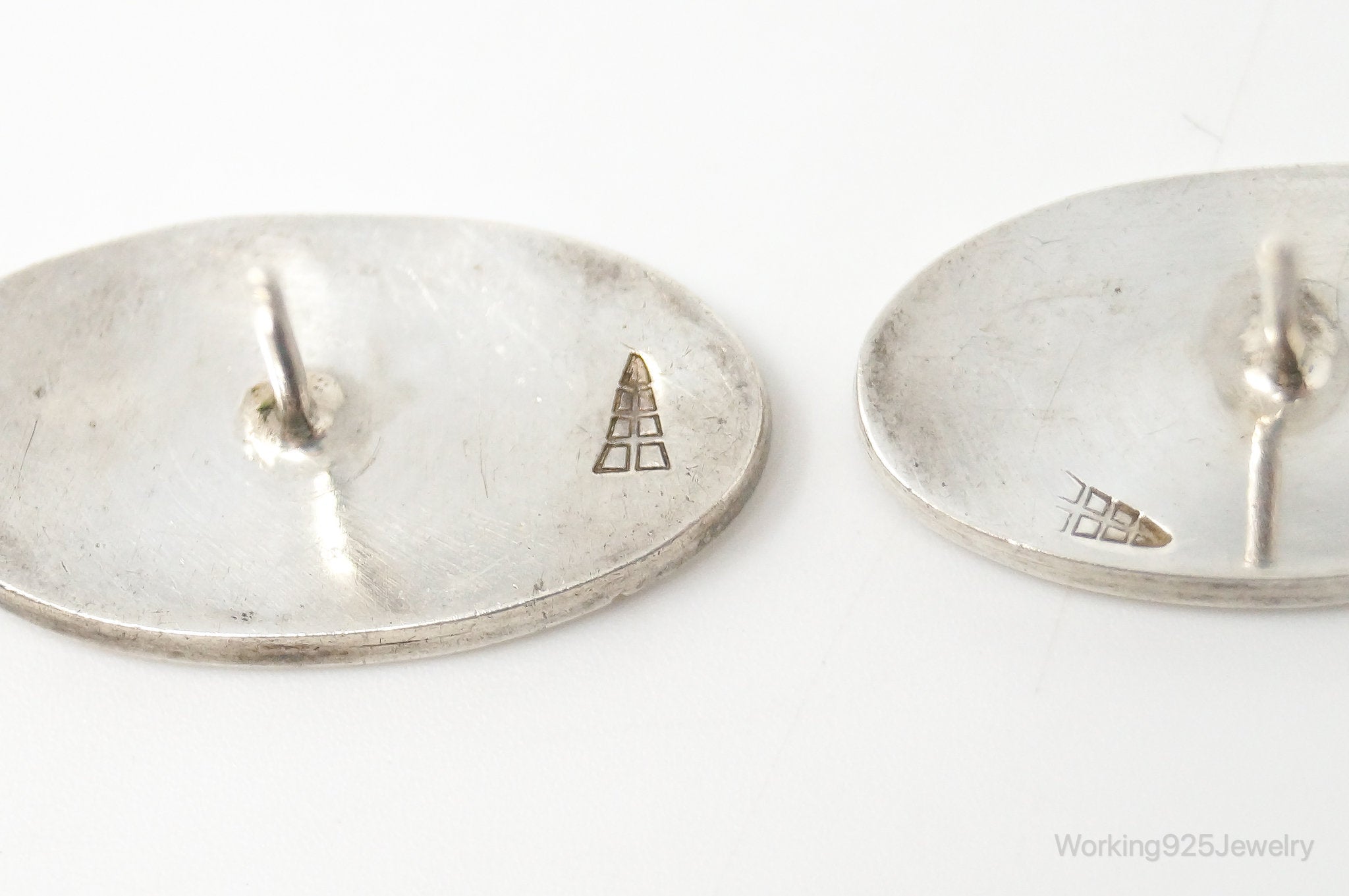 Vintage Native American Etched Symbols Stud Sterling Silver Earrings