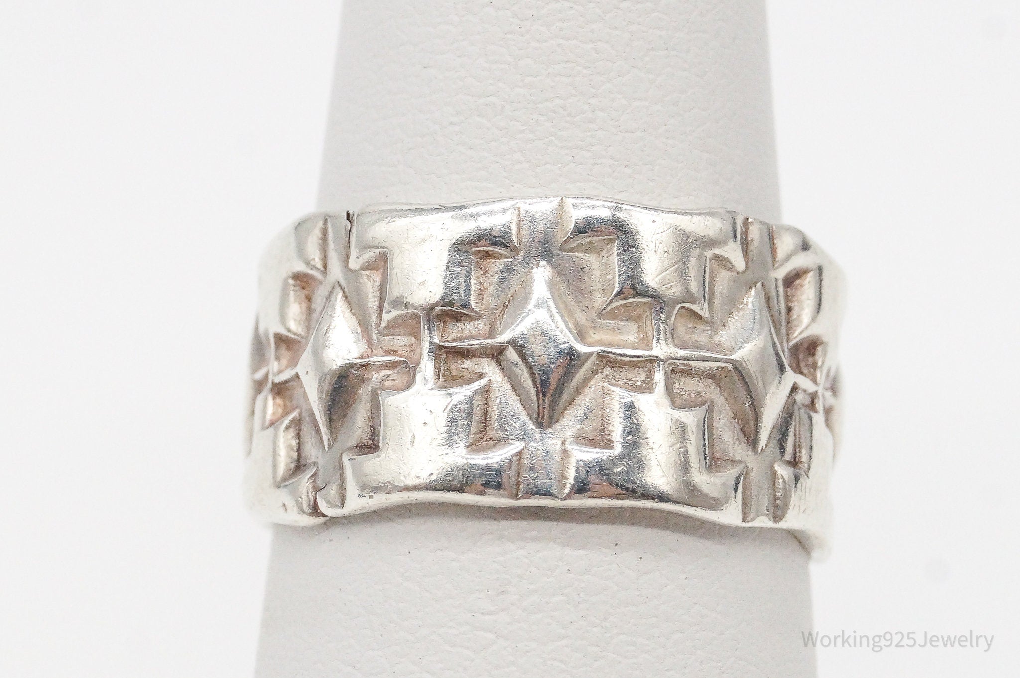 Vintage Native American Tribal Sterling Silver Band Ring - Size 6.25