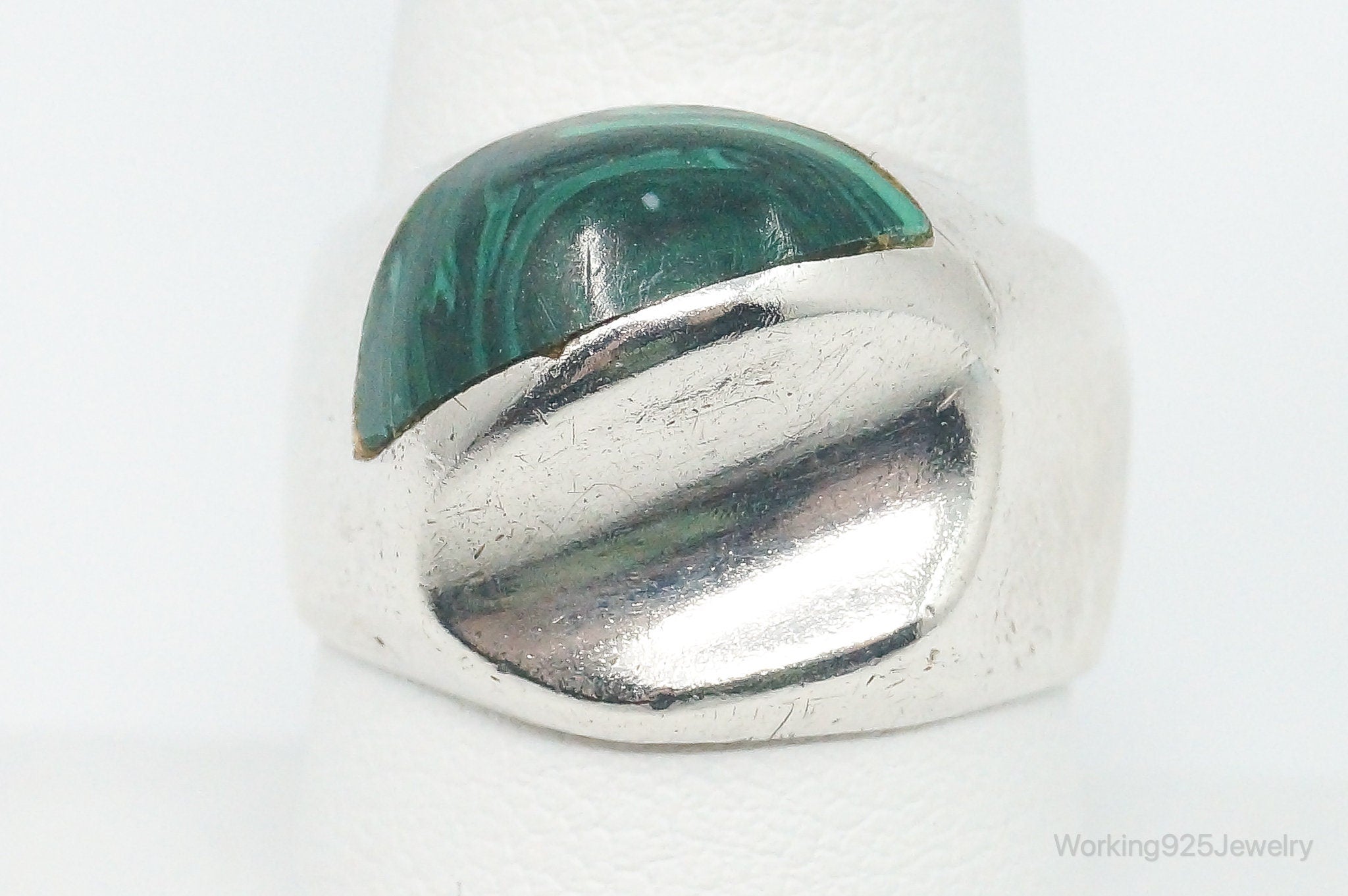 Vintage Mexico Malachite Modernist Sterling Silver Ring - Size 9