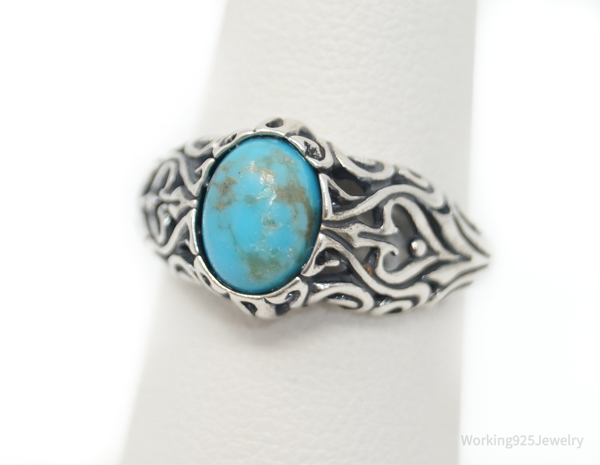 Vintage Southwestern Style Turquoise Sterling Silver Ring - Sz 6.25