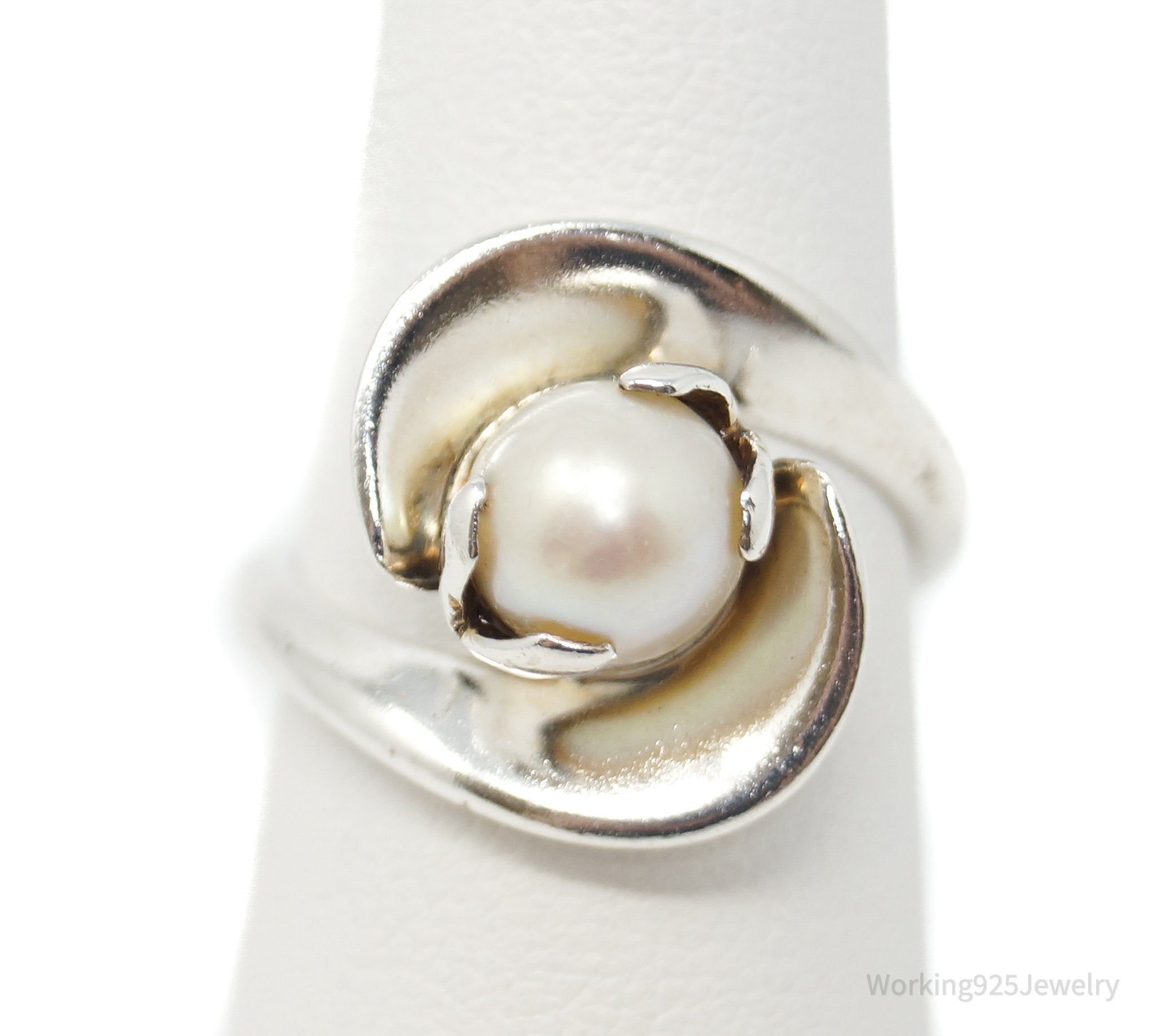 Vtg Tasco Mexico Designer JAIMES Pearl Sterling Silver Ring - Sz 6