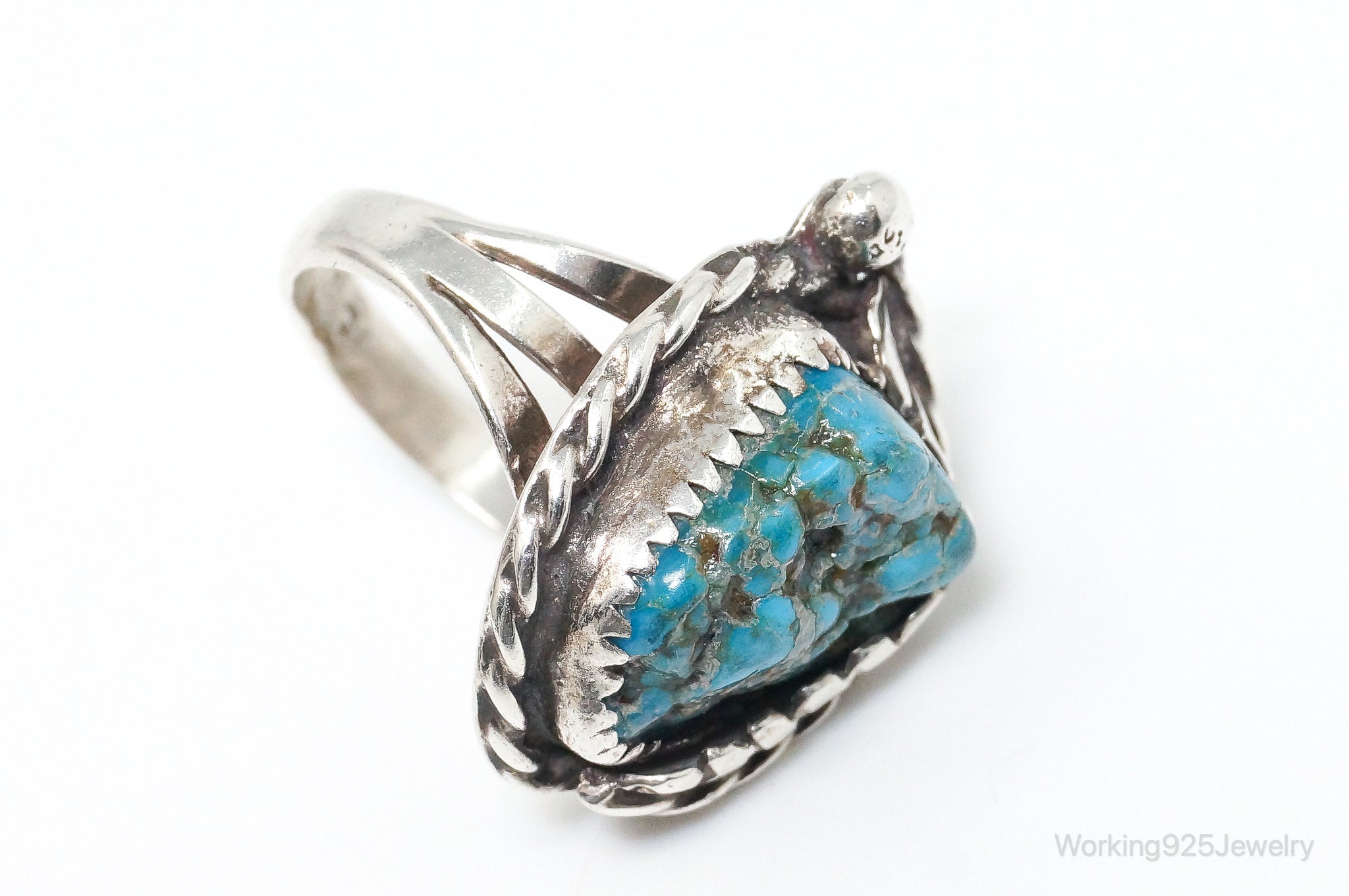 Vintage Native American Turquoise Unsigned Sterling Silver Ring - SZ 6.25