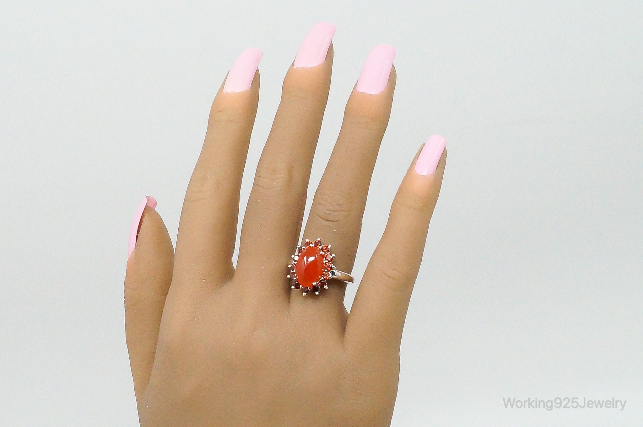 Vintage Carnelian Red Cubic Zirconia Sterling Silver Ring - Size 7