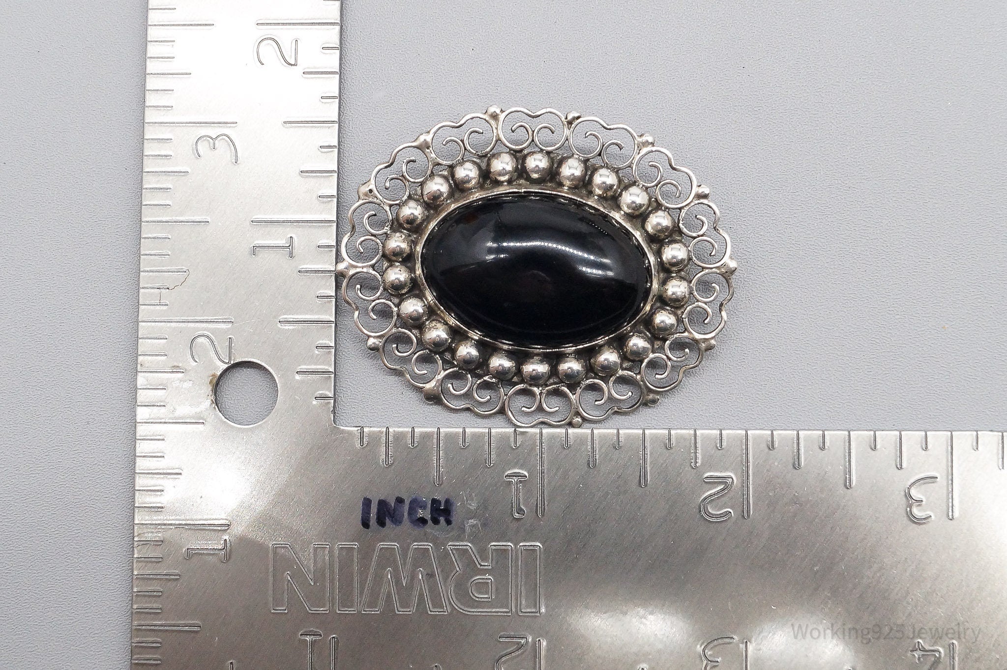 925 Sterling deals Silver Vintage Mexico Black Onyx Gem Modernist Design Pin Brooch