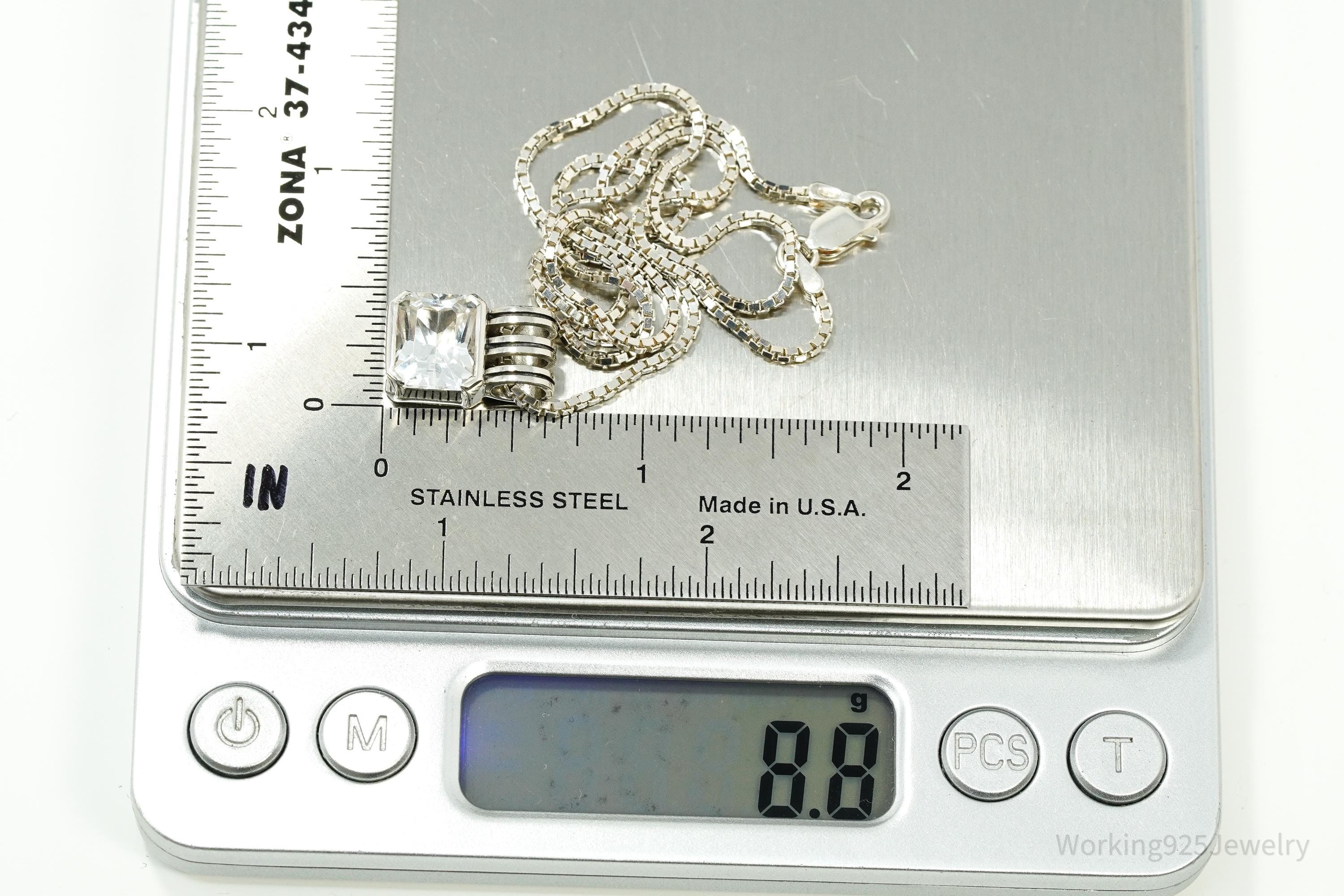 Vintage White Sapphire Sterling Silver Necklace 18"