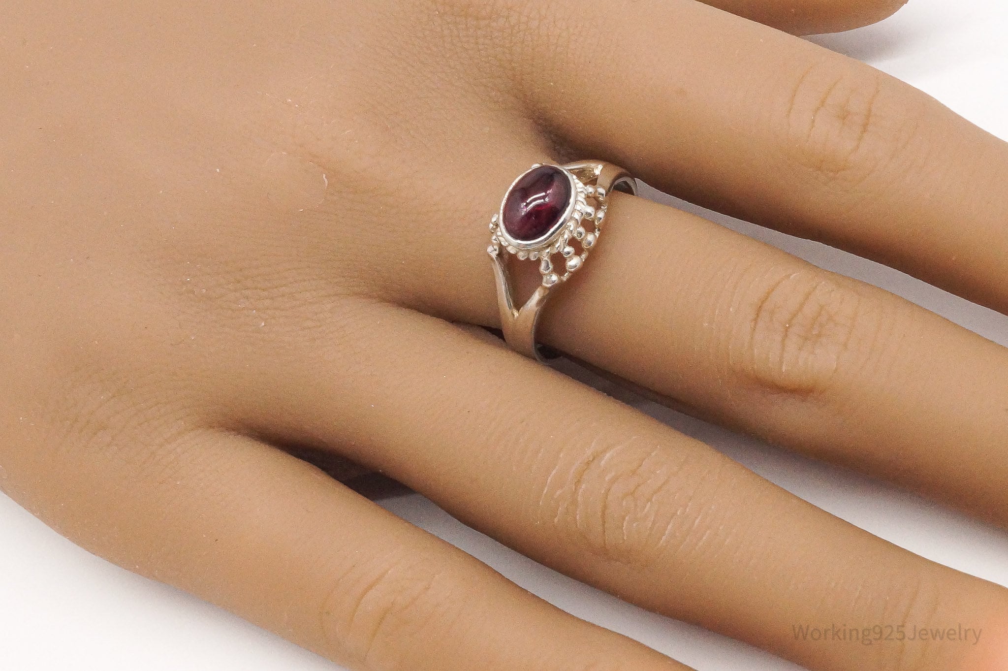 Vintage Rhodolite Garnet Sterling Silver Ring - Size 8.5