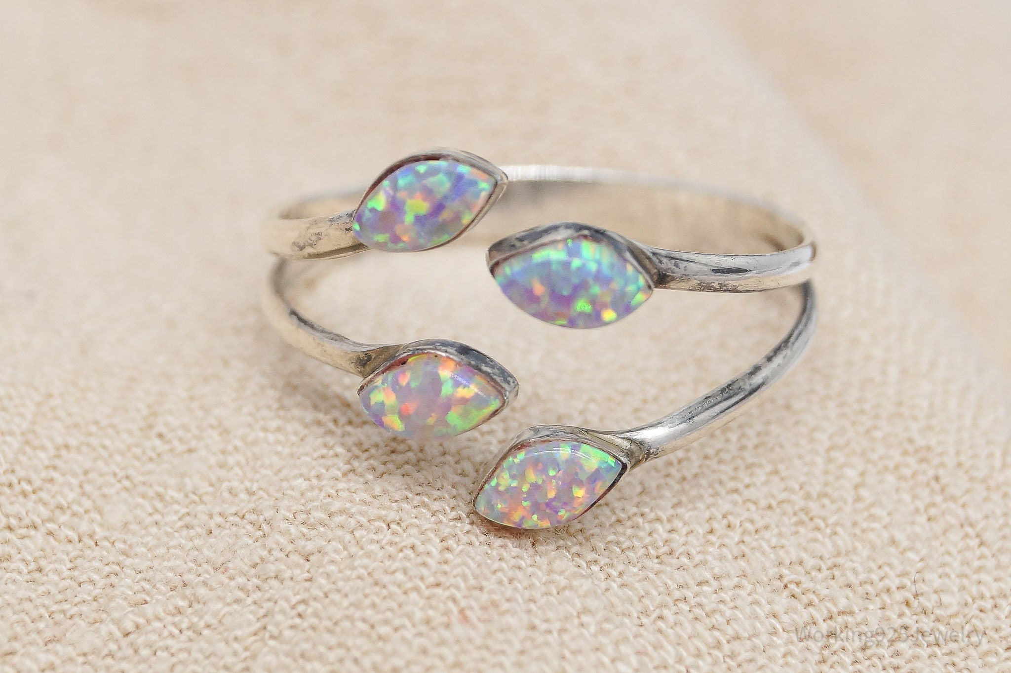 Vintage Opal Silver Ring - Size 11 Adjustable