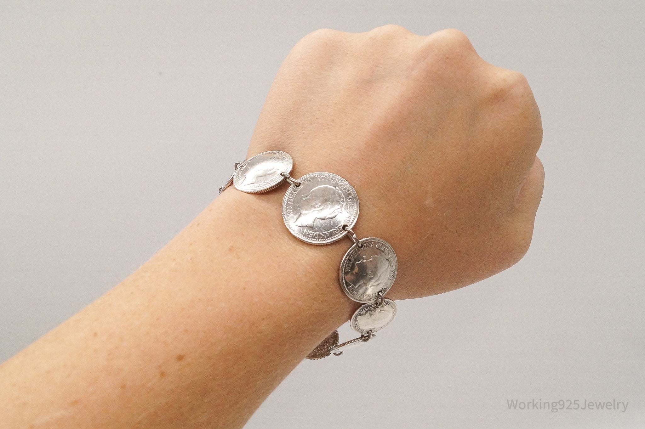 Wilhelmina Kiningin Der Nederlanden Coins Silver Bracelet