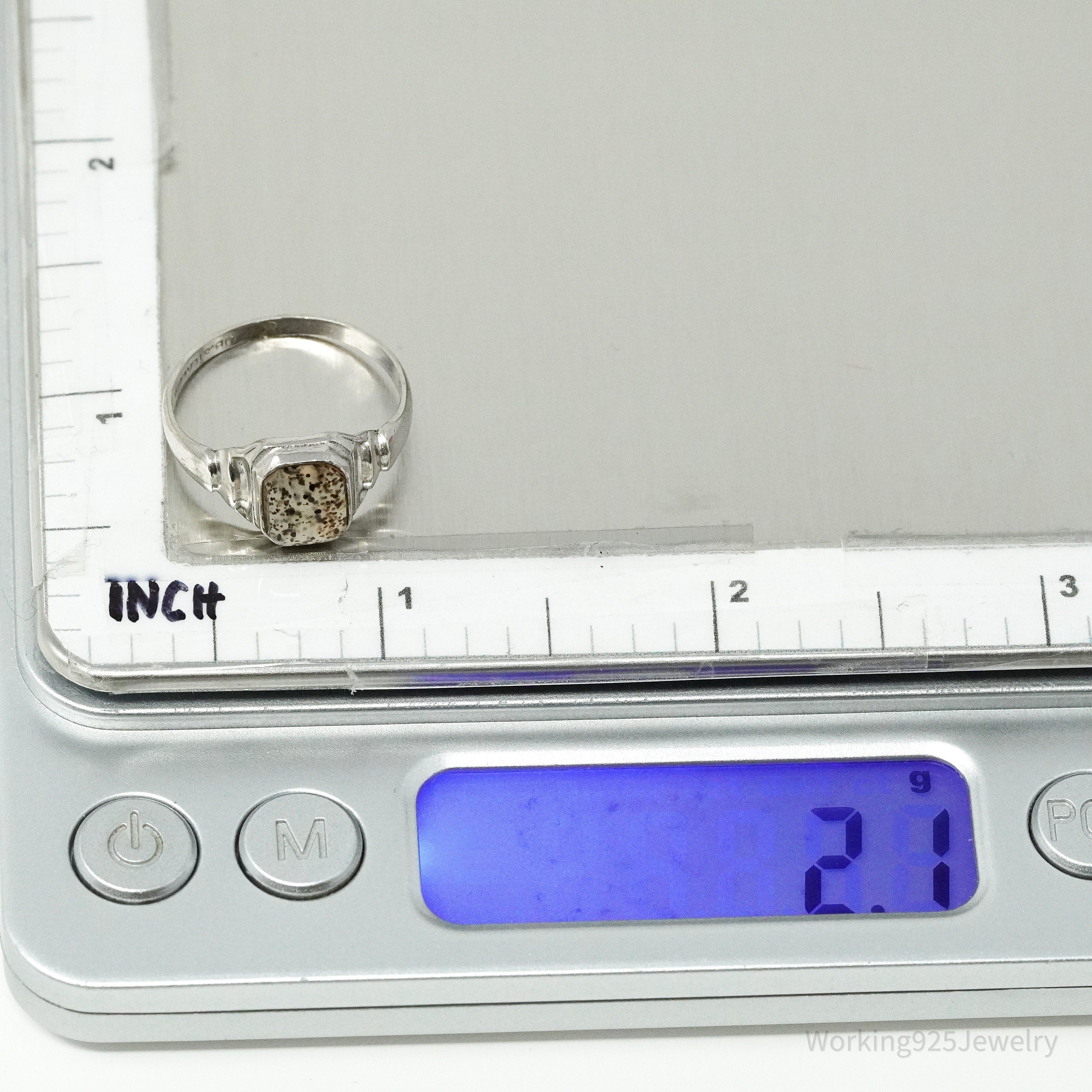 Antique Edwardian Ostby & Barton Moss Agate Sterling Silver Ring Size 7.5