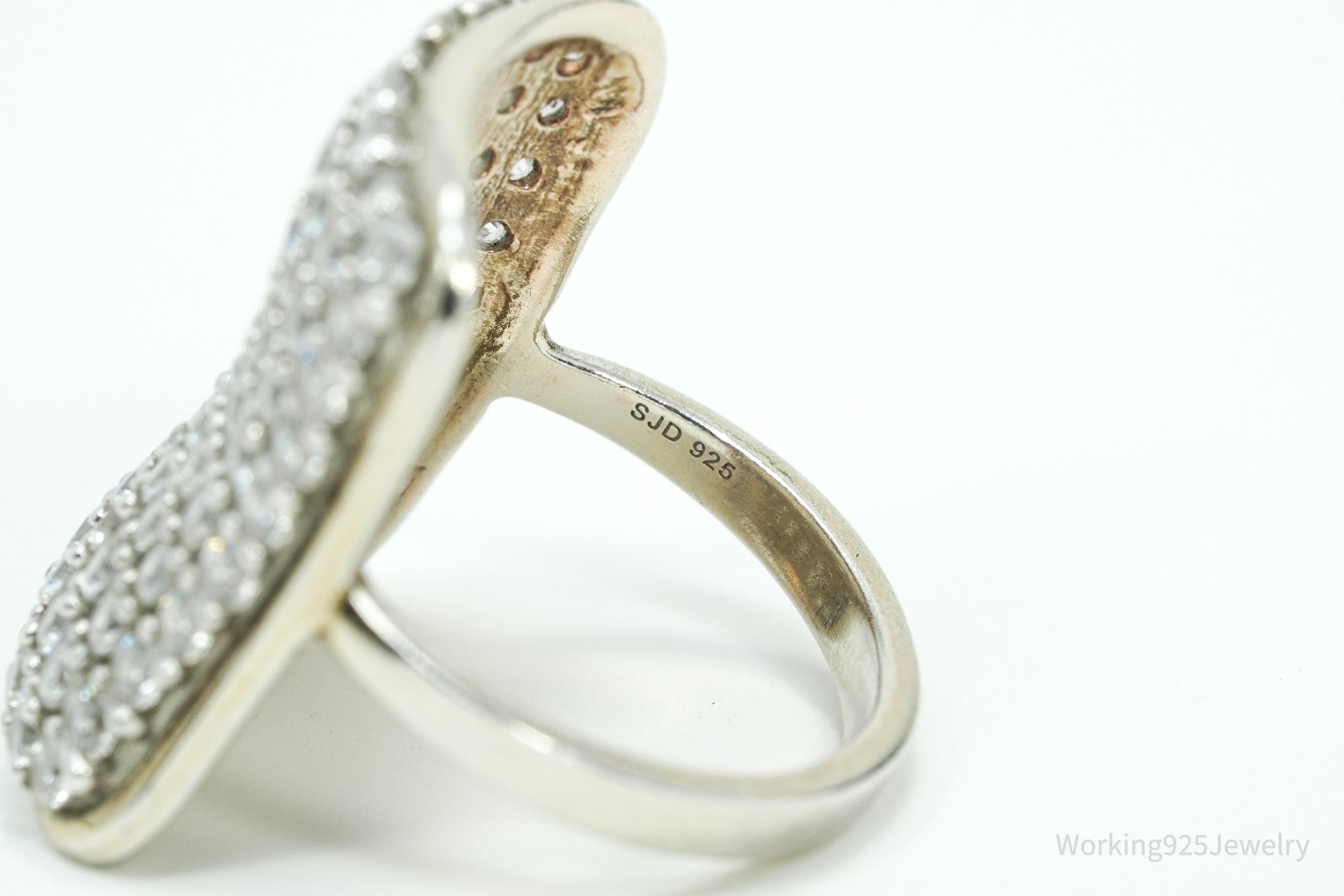 Vintage SJD Cubic Zirconia Sterling Silver Band Ring - Size 6.75