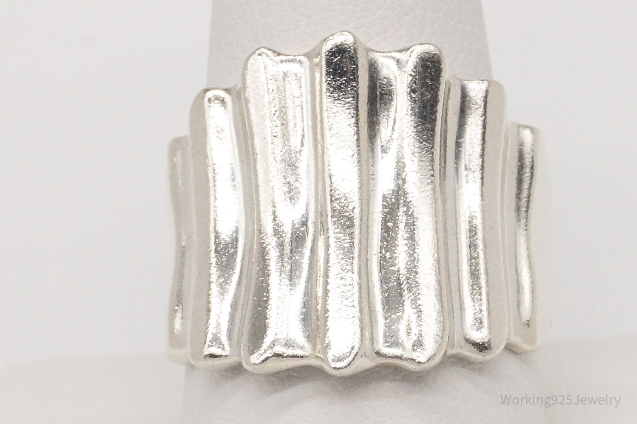 Vintage Modernist Puffy Ribbed Style Sterling Silver Ring - Size 10