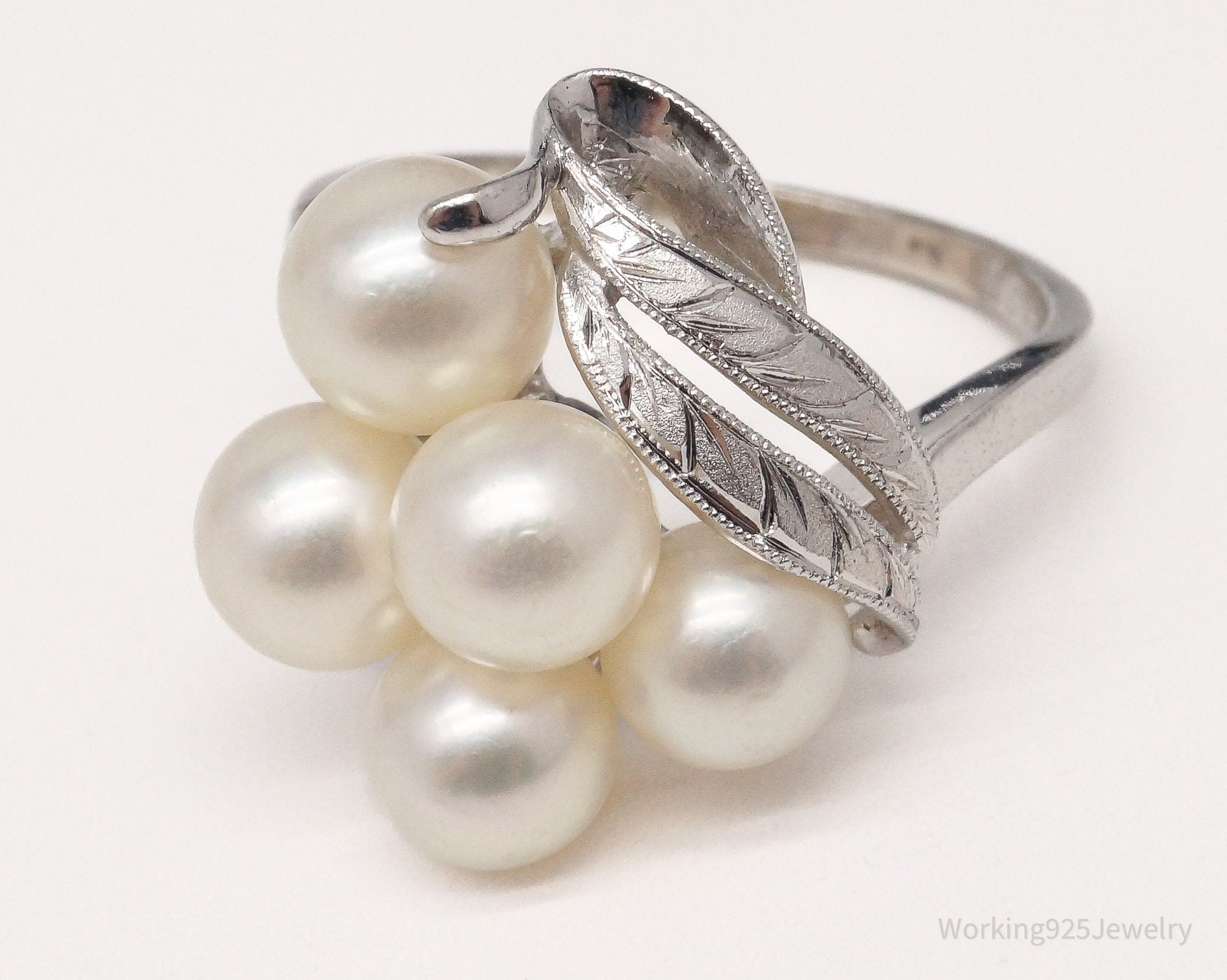 Antique Faux Pearl Sterling Silver Ring - Size 7