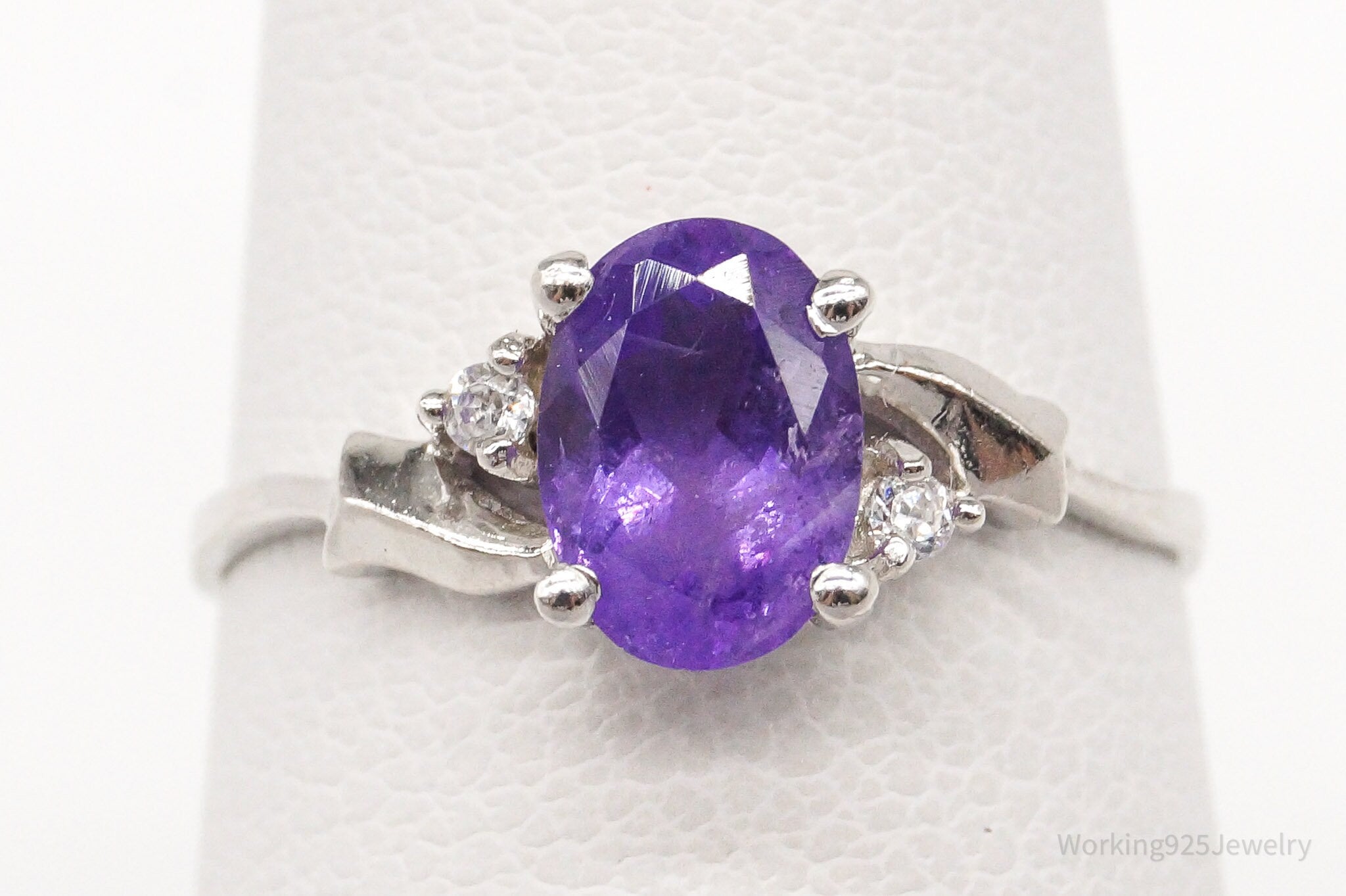 Vintage Amethyst Cubic Zirconia Sterling Silver Ring - Size 5.75