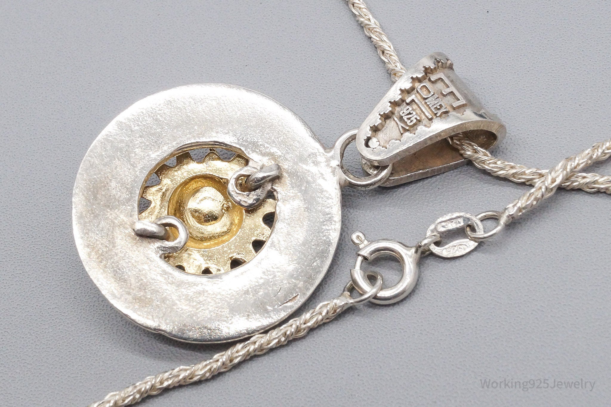 Vintage Mexico Golden Sun Sterling Silver Chain Necklace 18"