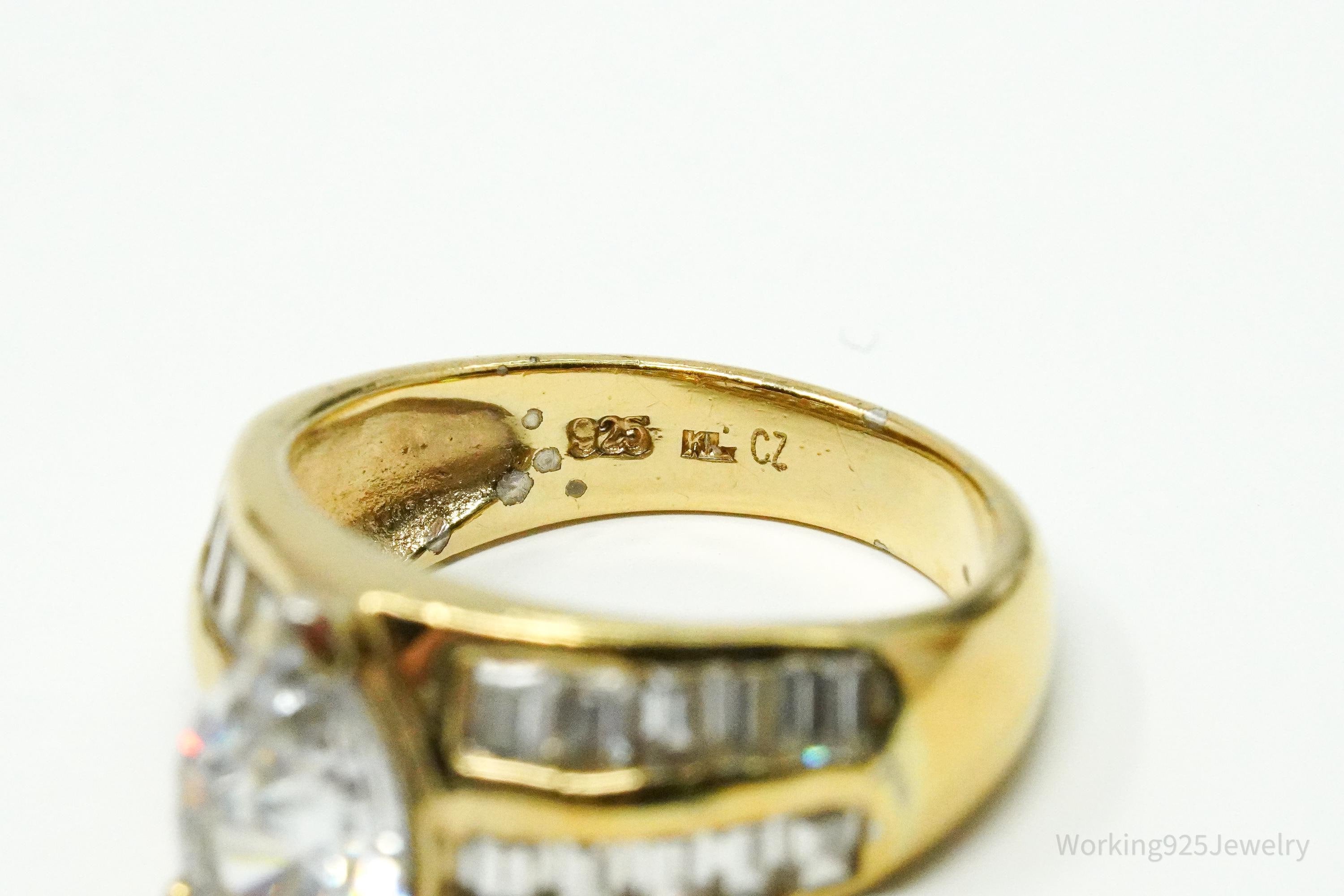 Vintage Gold Vermeil Cubic Zirconia Sterling Silver Ring - Size 7