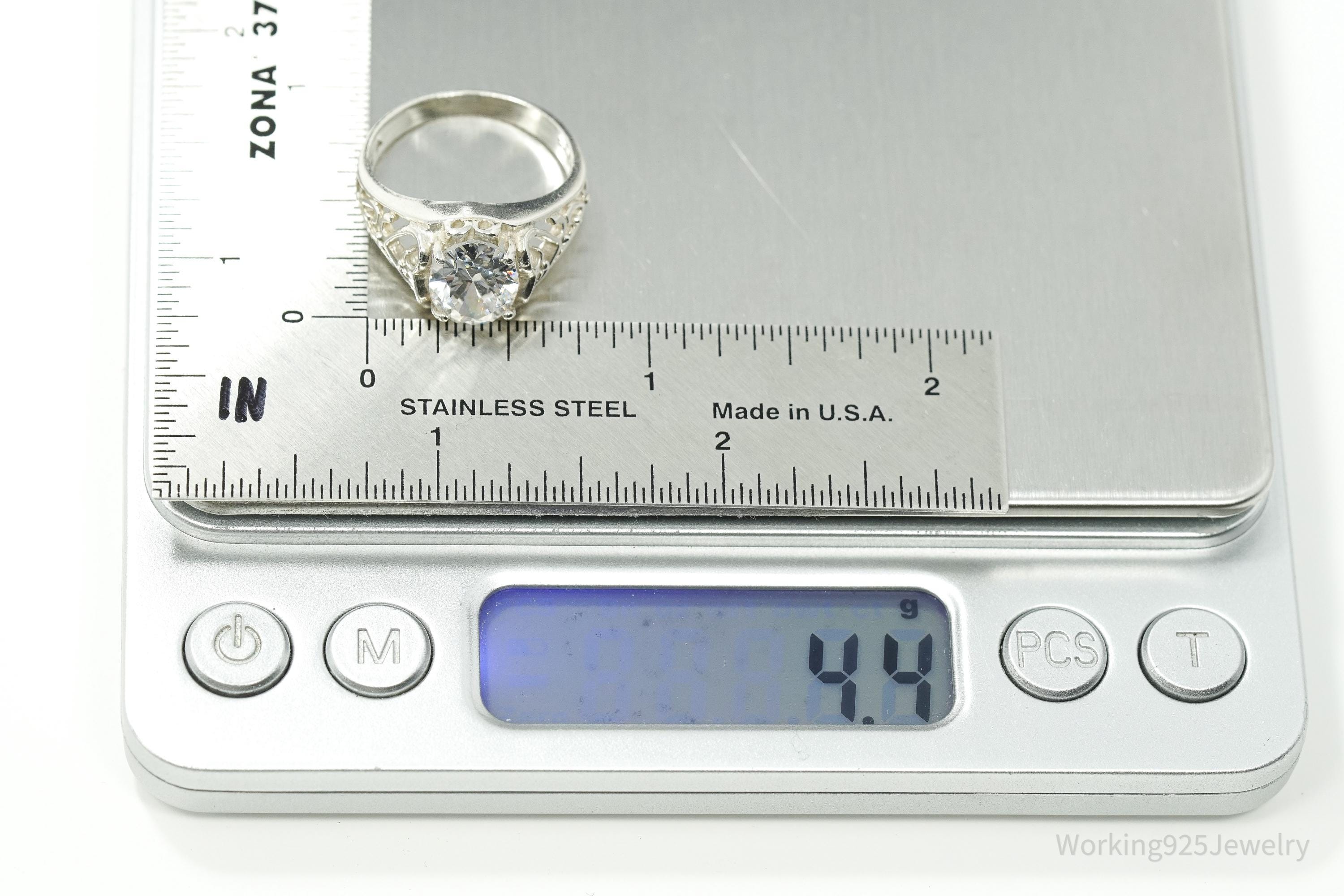 Vintage Cubic Zirconia Sterling Silver Ring - Size 7.75