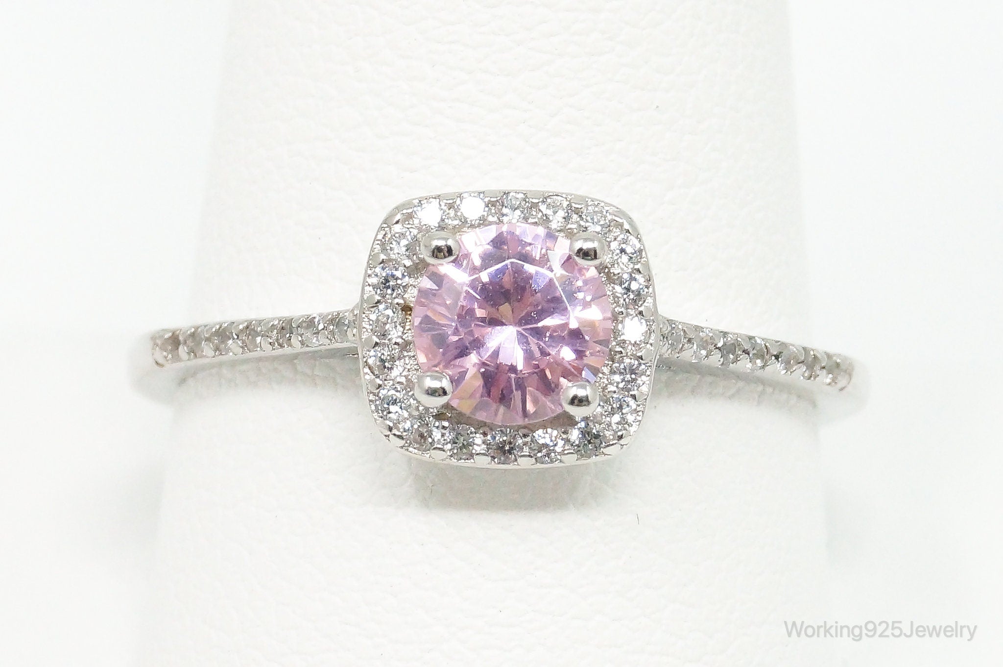 Pink Topaz Cubic Zirconia Sterling Silver Ring - Size 10.75