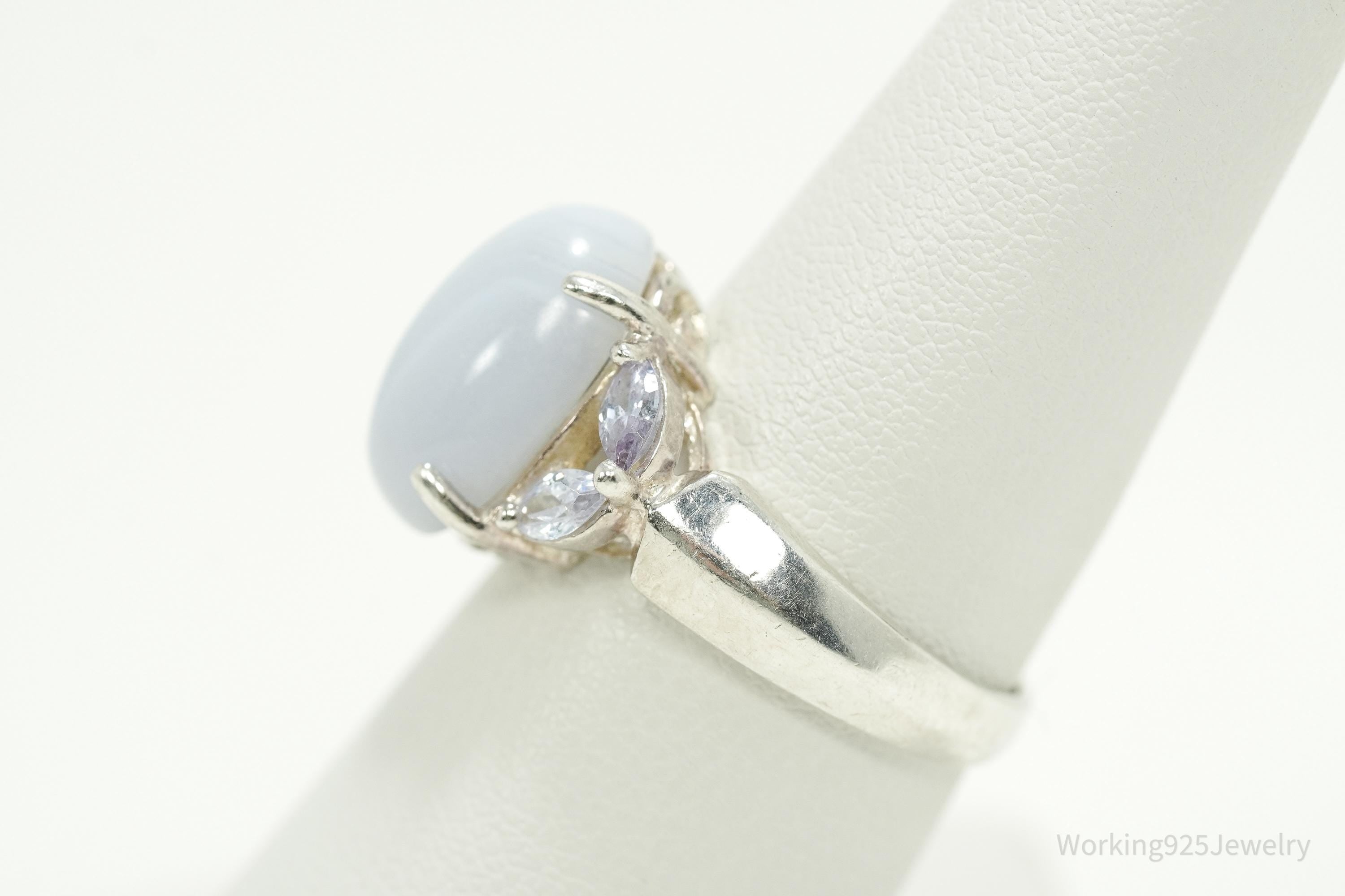 Vintage Blue Lace Agate & Tanzanite Sterling Silver Ring - Size 7.5