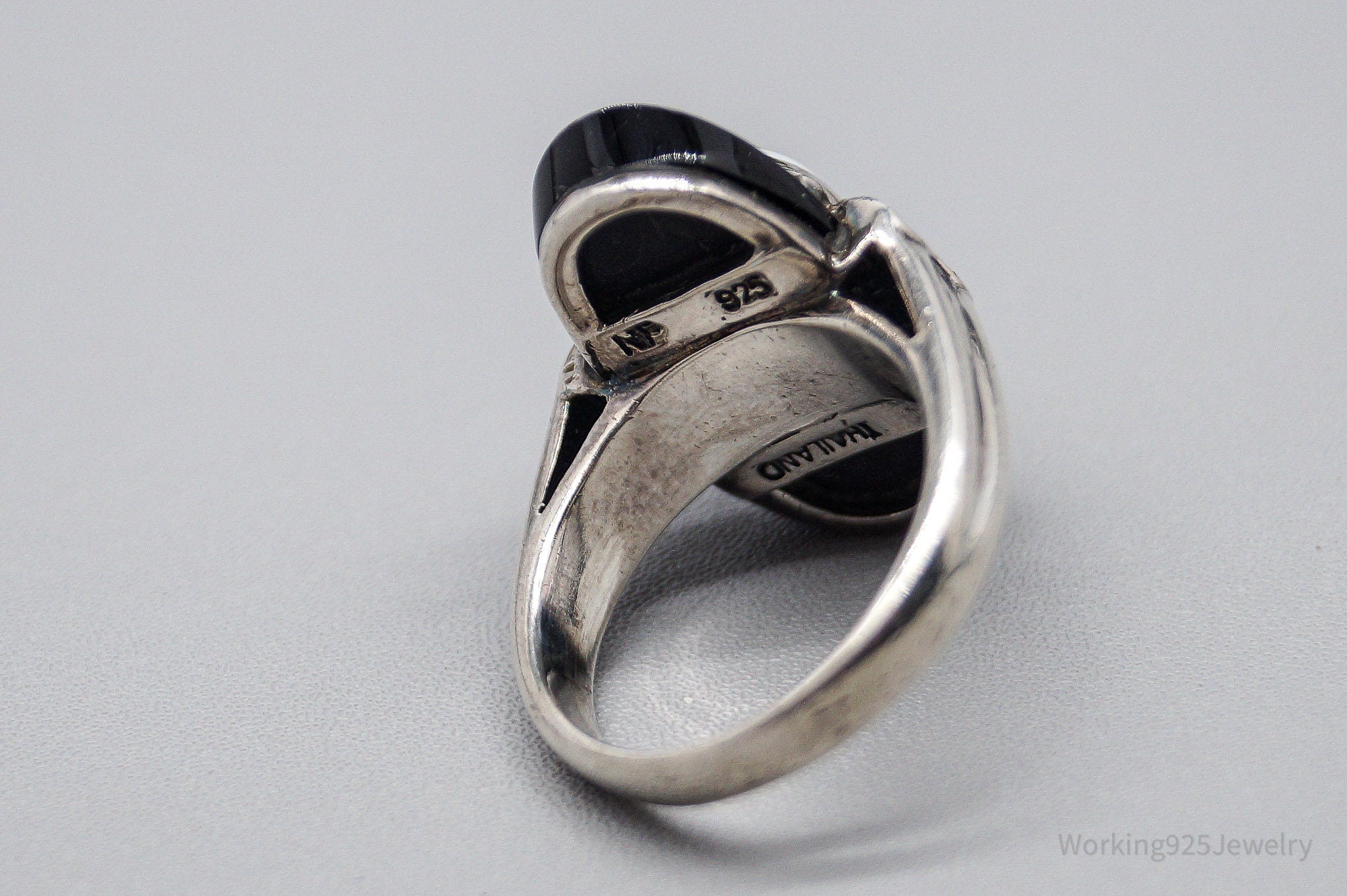 VTG Chapal-Zenray Opal Black Onyx Marcasite Sterling Silver Ring Size 6