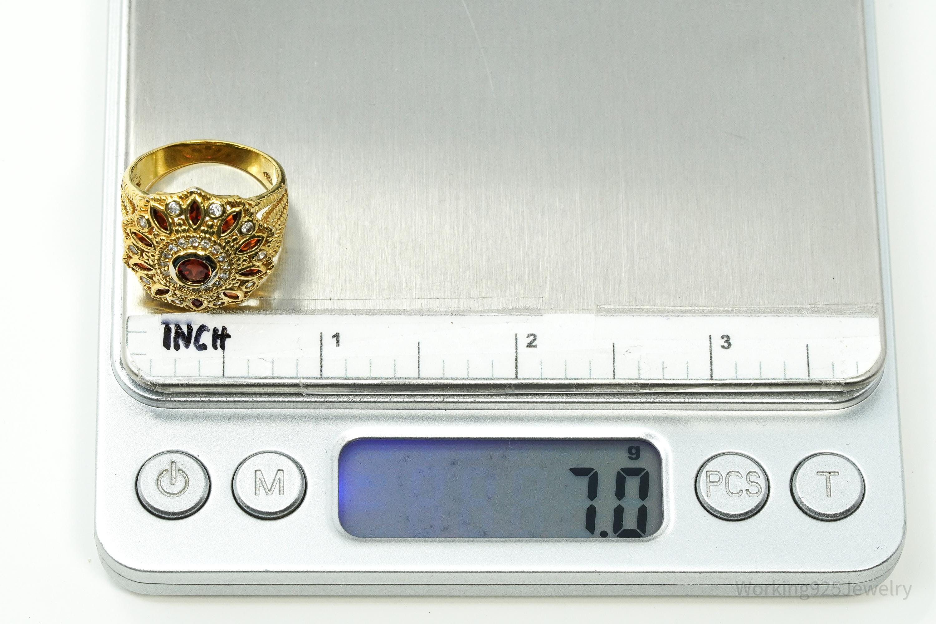 Almandine Garnet & Cubic Zirconia Gold Over Sterling Silver Ring Size 8.75